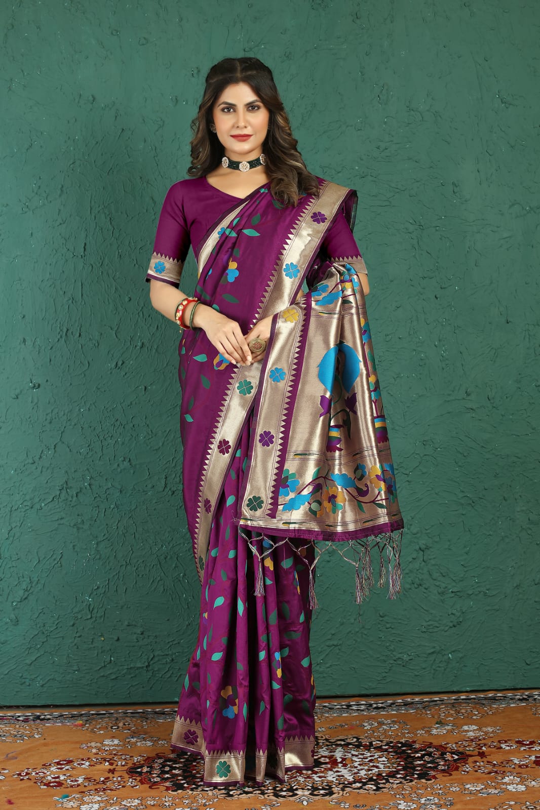 Scrumptious Wine Paithani Silk Saree With Dalliance Blouse Piece