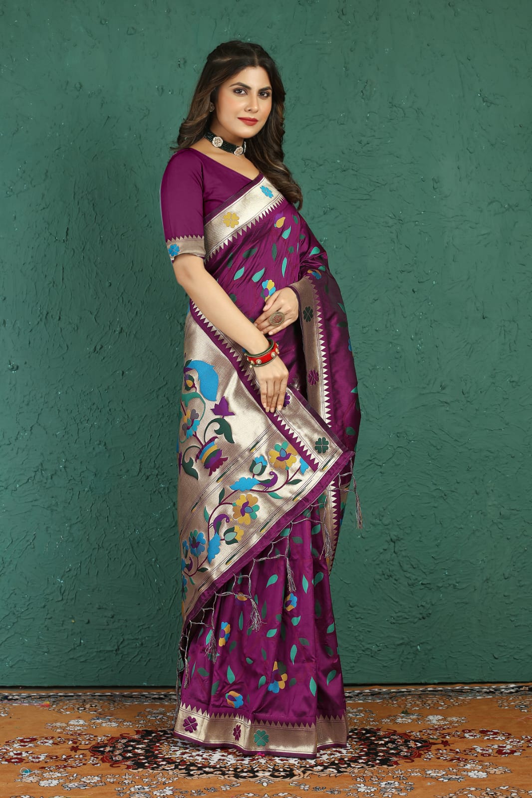 Scrumptious Wine Paithani Silk Saree With Dalliance Blouse Piece