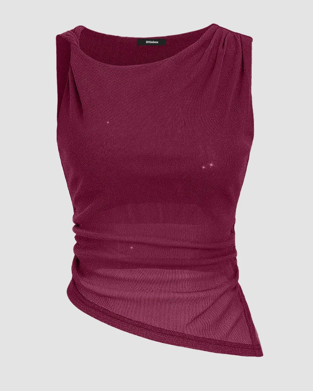 Maroon Ruched Side Asymmetric Hem Tank Top