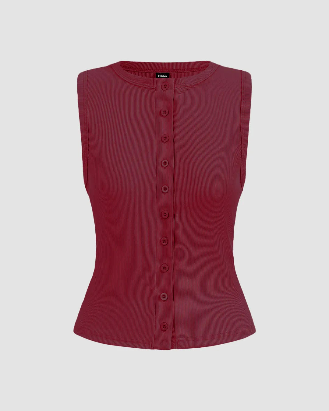 Maroon Sleeveless Ribbed Button-Front Top