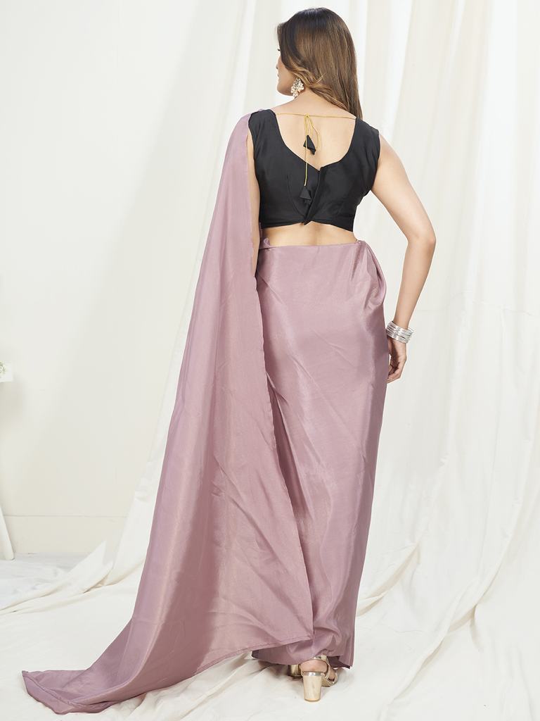 Mauve Ready to Wear One Minute Saree In Satin Silk