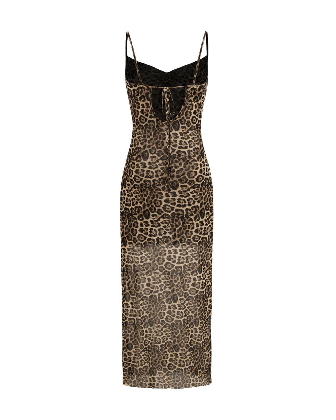 Mesh Cowl Neck Leopard Maxi Dress