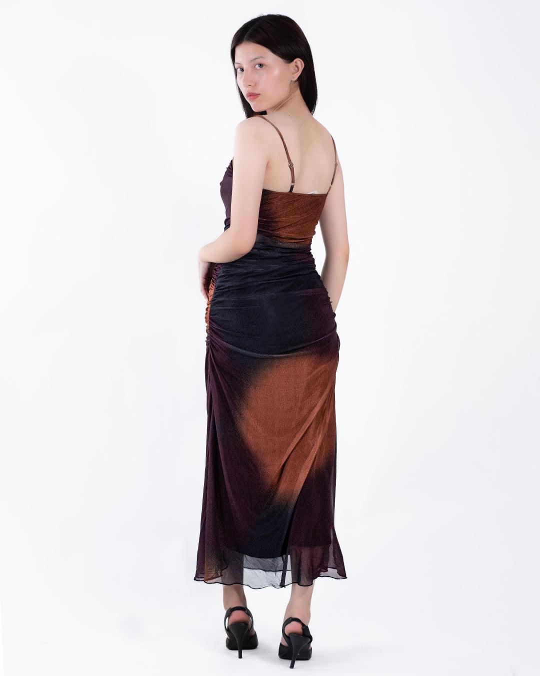 Mesh Ruched Cami Maxi Dress