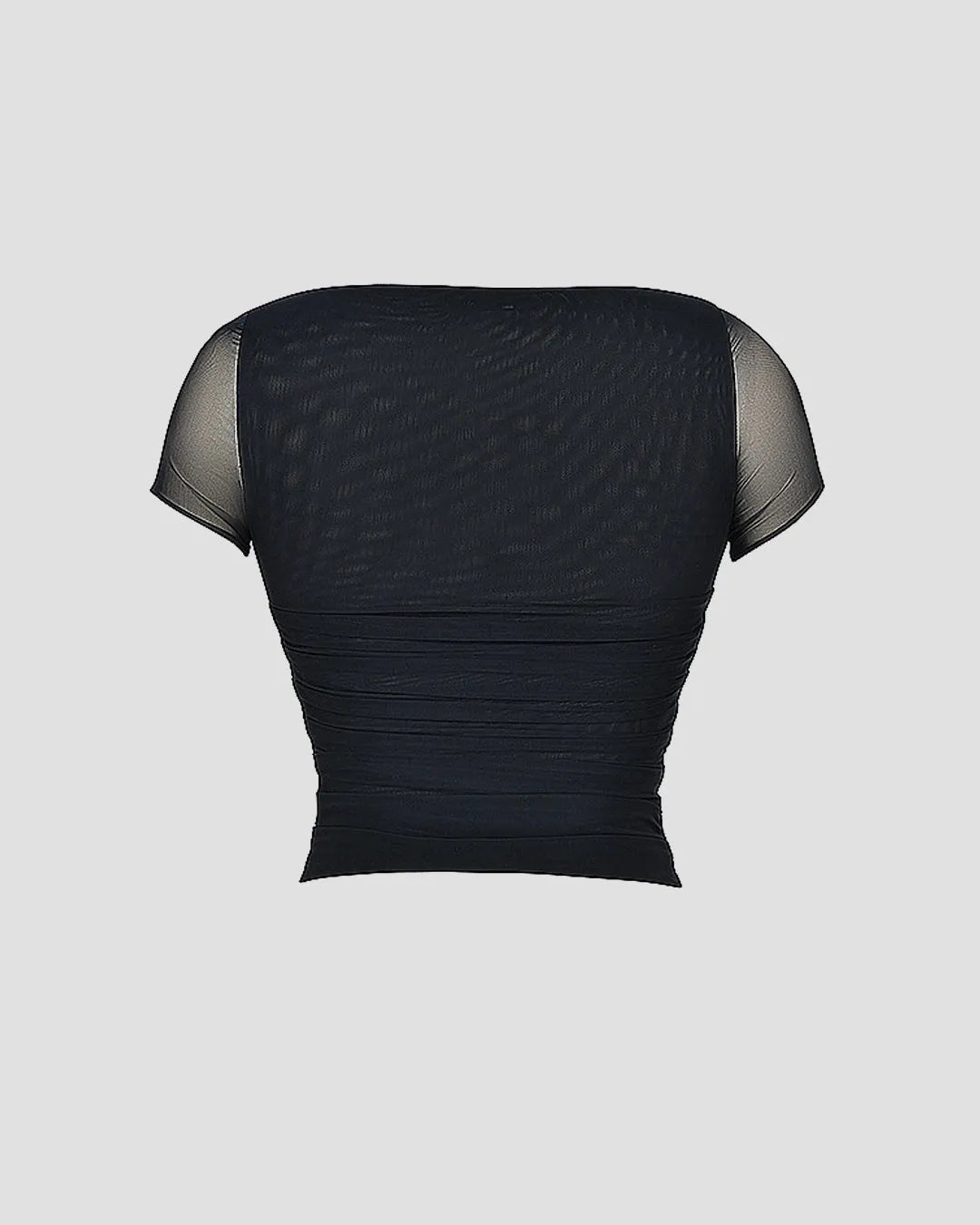 Mesh Ruffle Short Sleeve Black Top And Mini Skirt Set