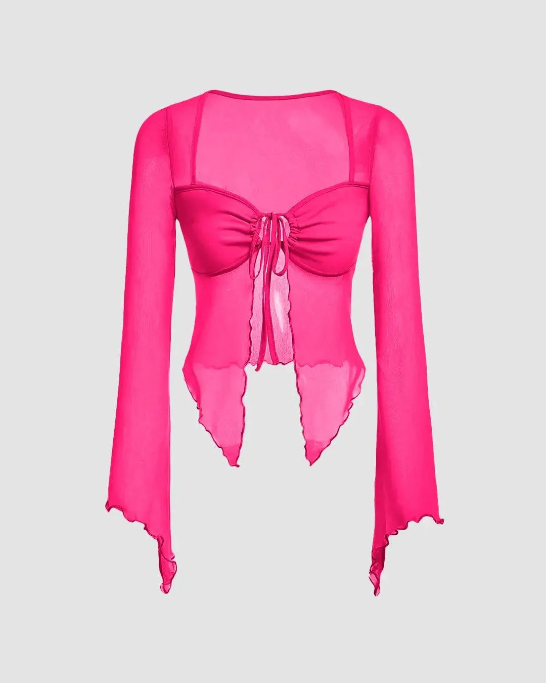 Mesh Square Neck Asymmetrical Top In Pink