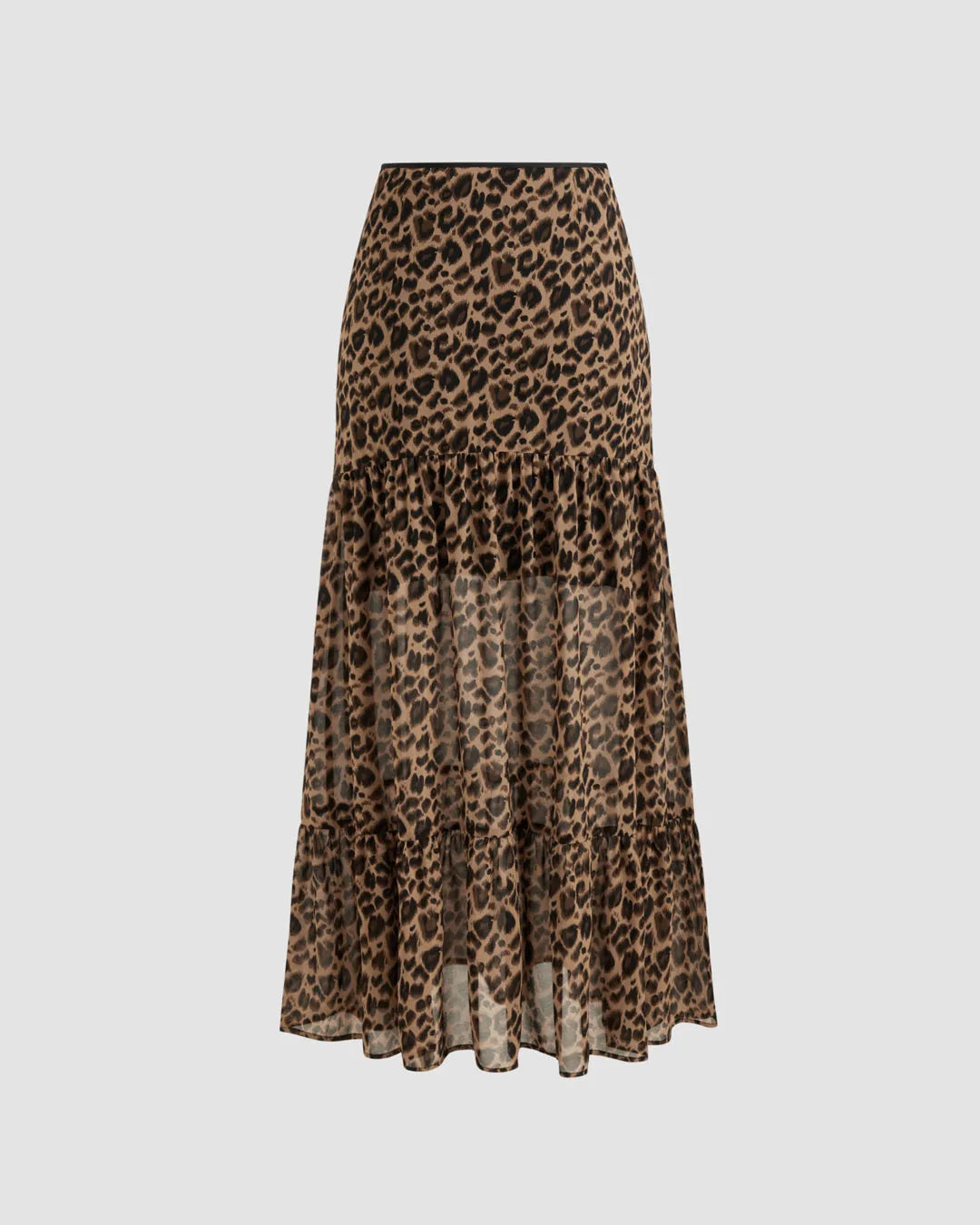 Mid Rise Leopard Ruffle Maxi Skirt