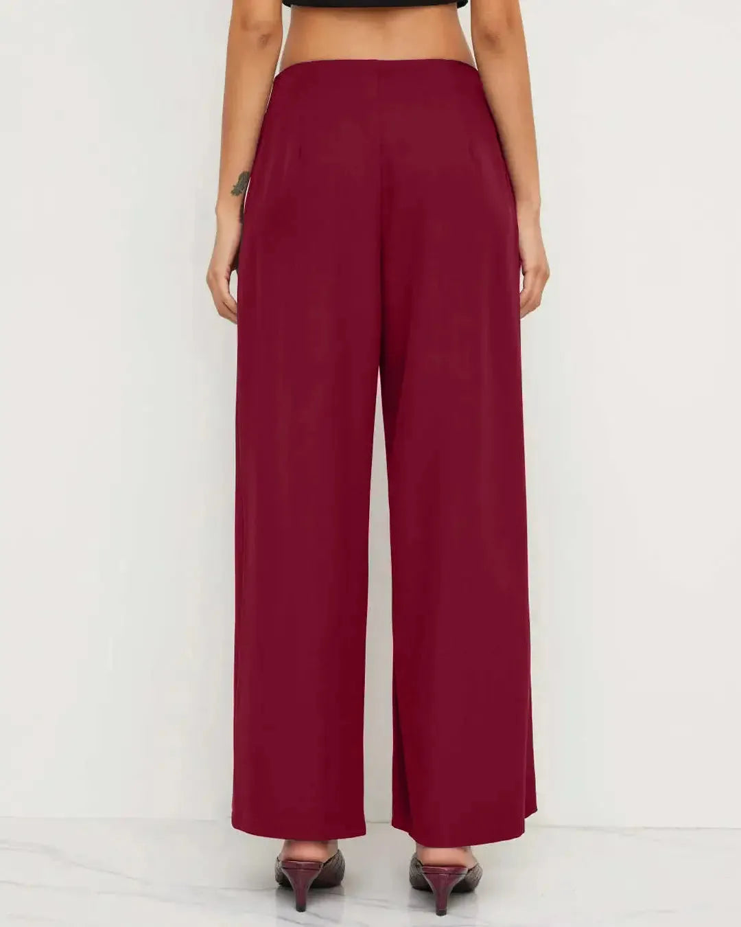 Mid Rise Pleated Wide Leg Trousers Redberry