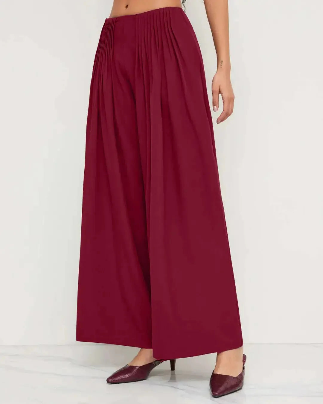 Mid Rise Pleated Wide Leg Trousers Redberry