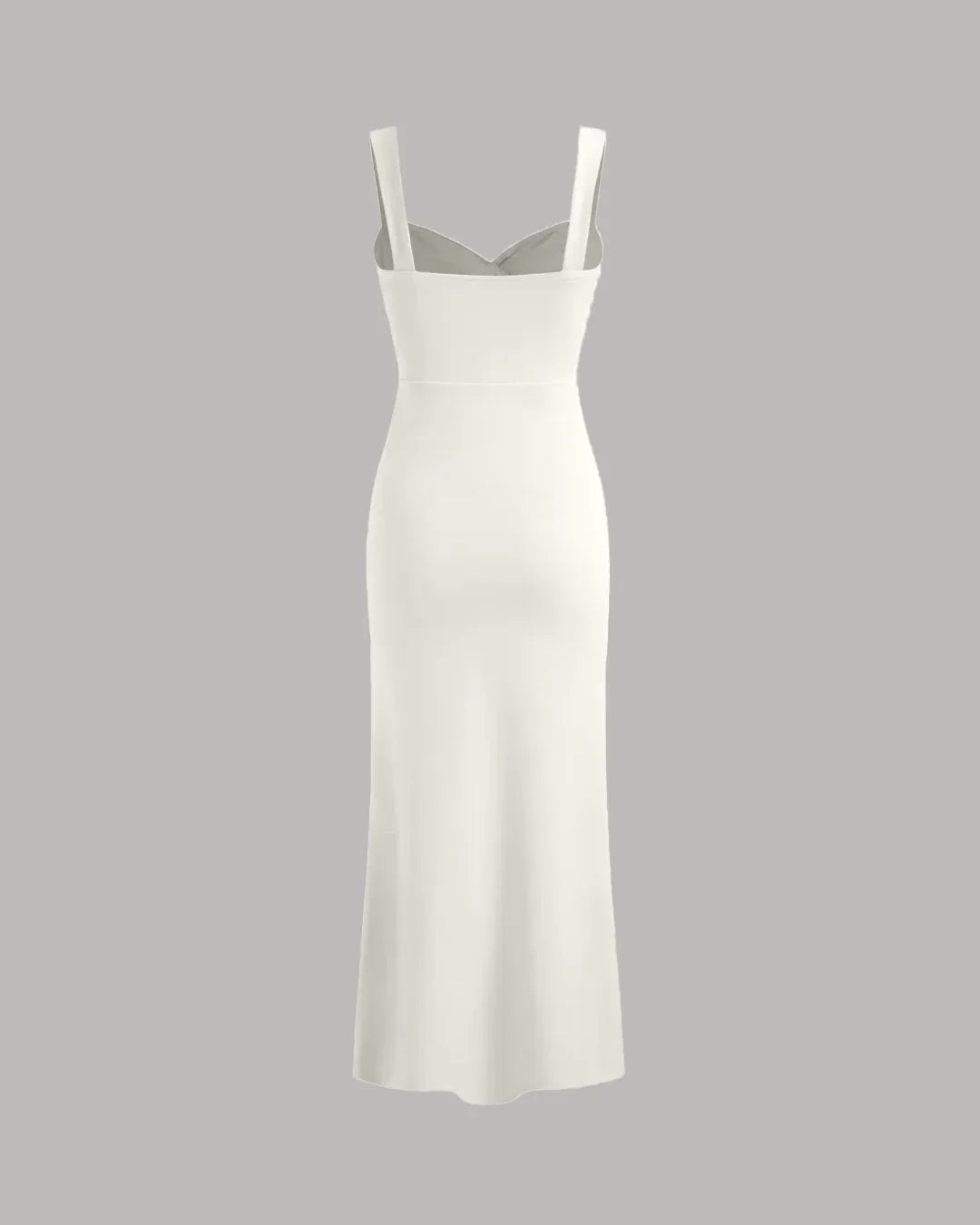 Milky White V-Neck Fishtail Midi Dress