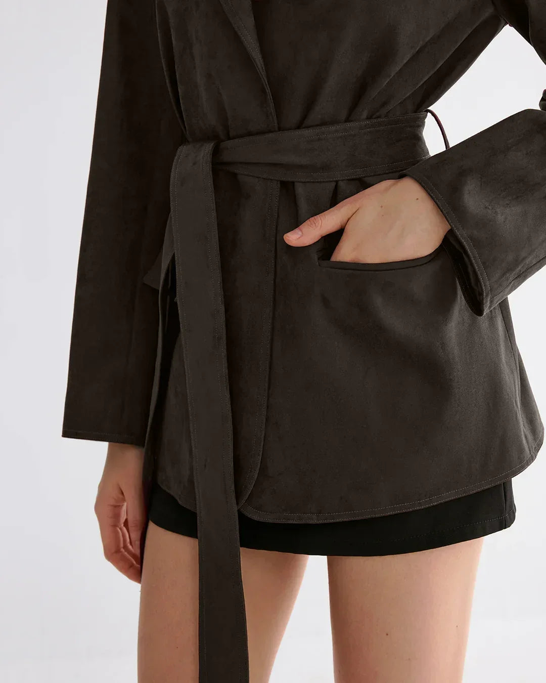 Minimal Belted Blazer in Brown