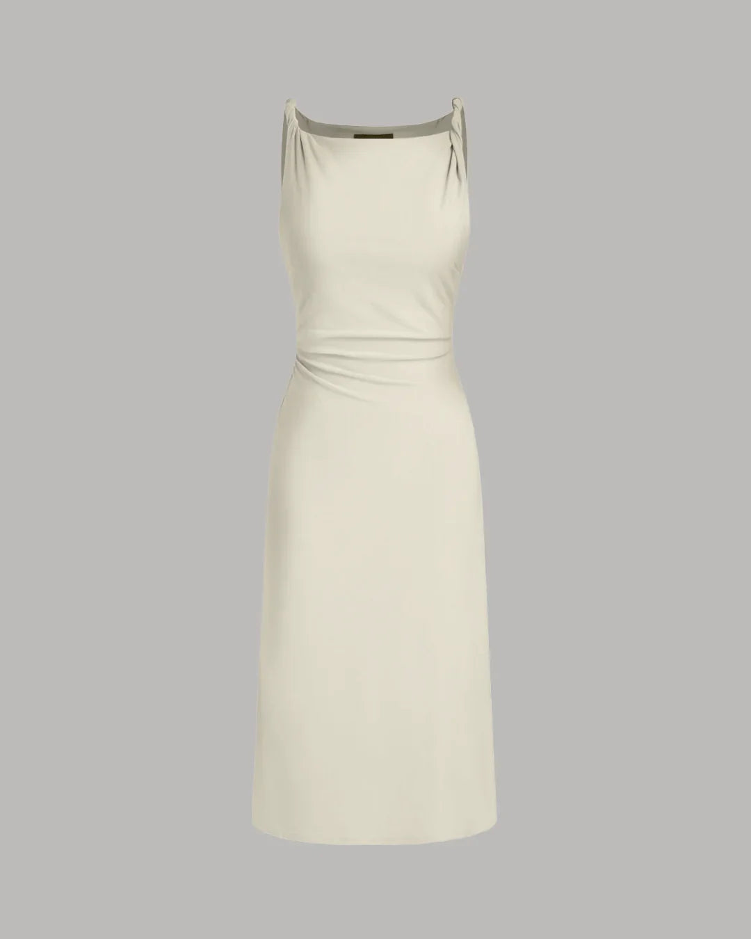 Minimal Cowl Neck Bodycon Dress in Beige