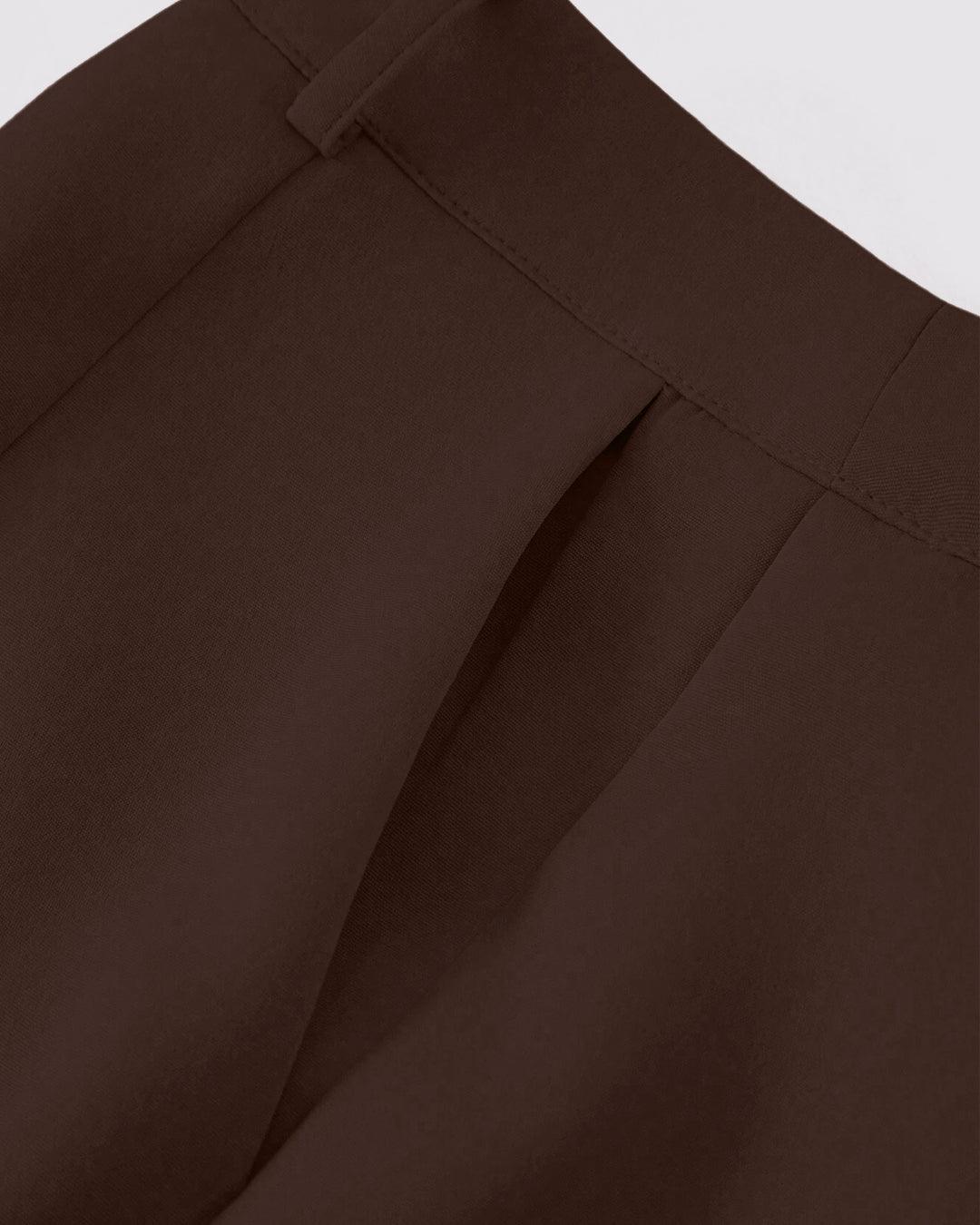 Minimalist Solid Color Notched Collar Single Button Business Suit Jacket & Pant Set In Coco Brown