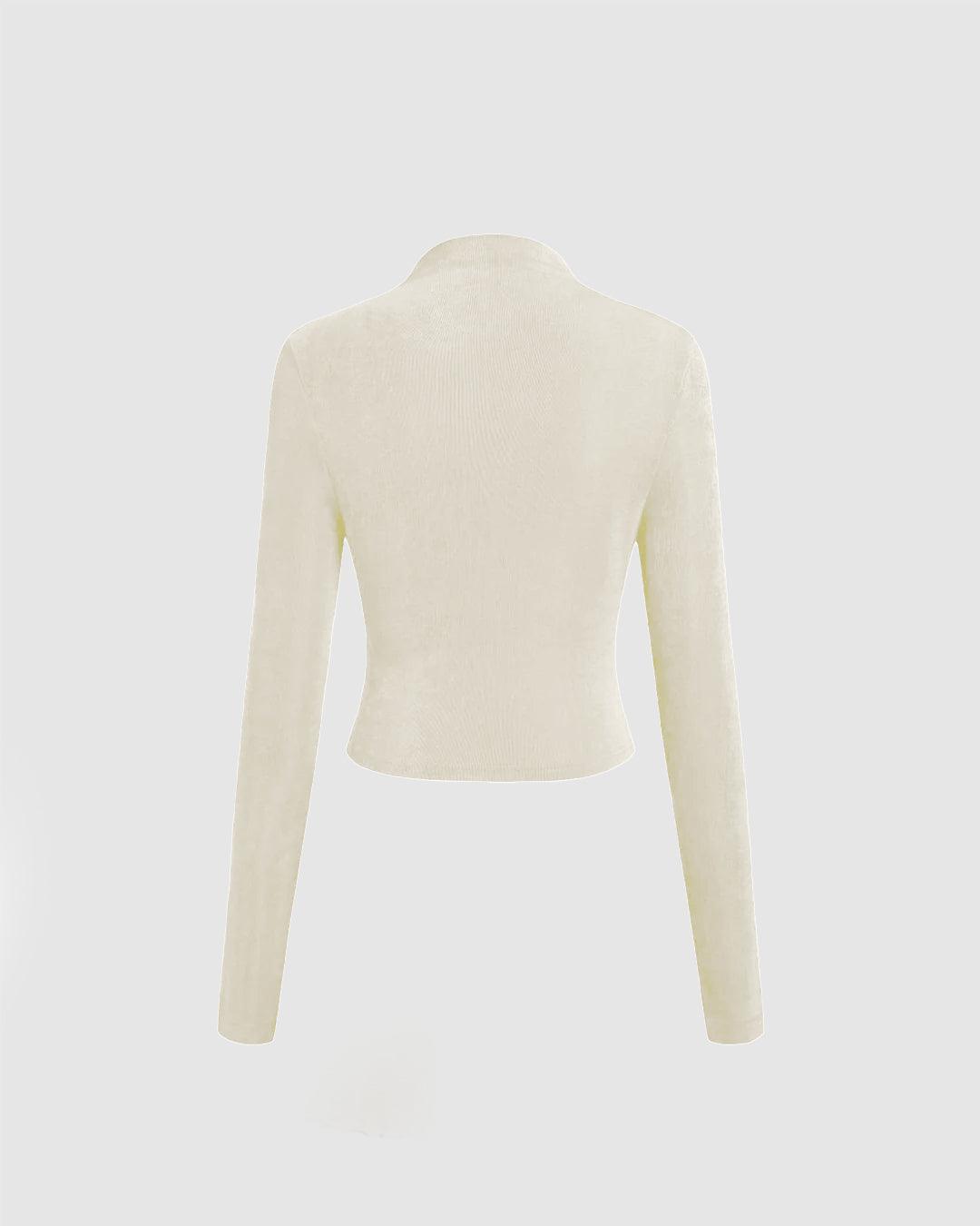 Modely Mock Neck Ruched Long Sleeve Off-White Top