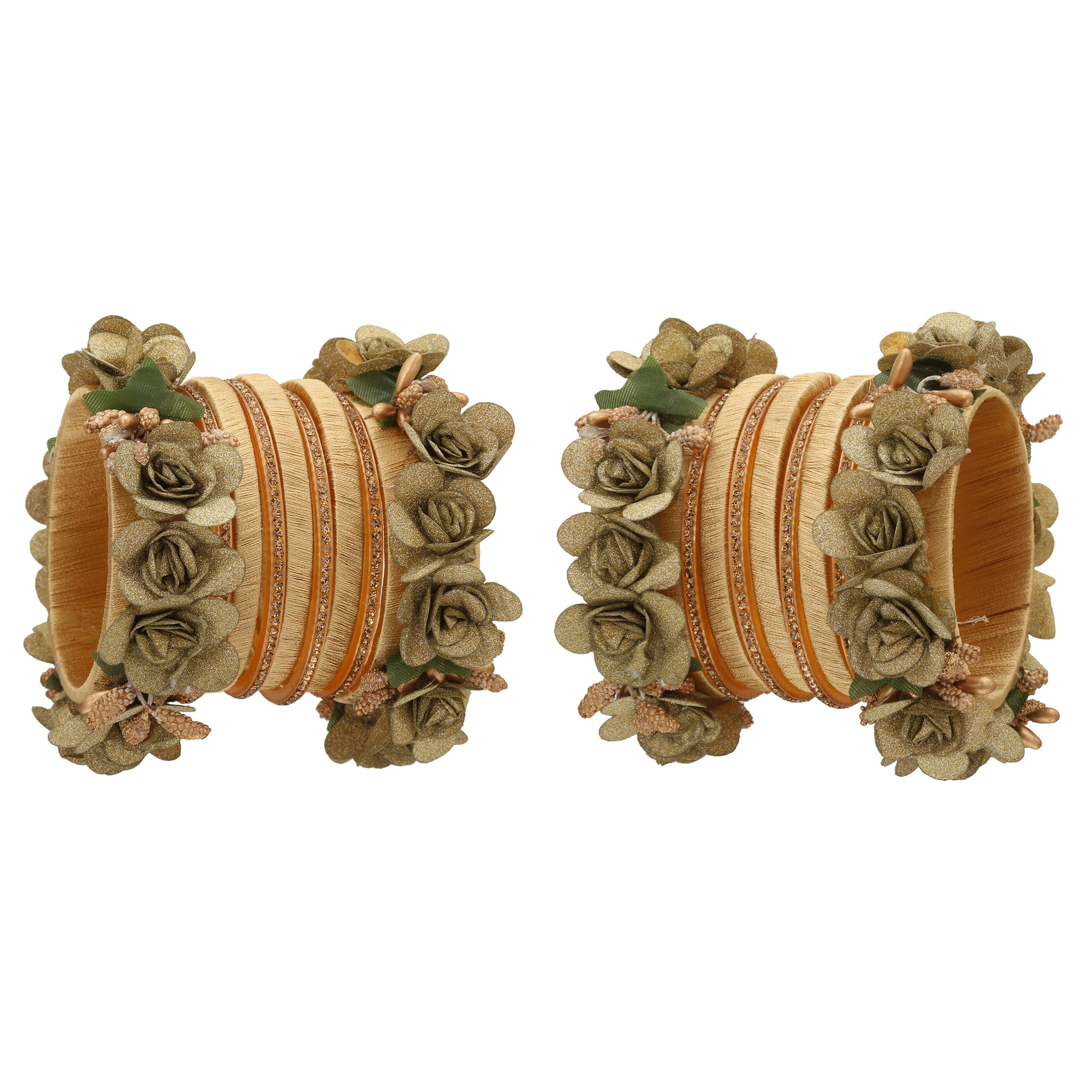 Sukriti Stylish Designer Party Wedding wear Flower Silk Thread Gold Bangles for Girls & Women – Set of 18