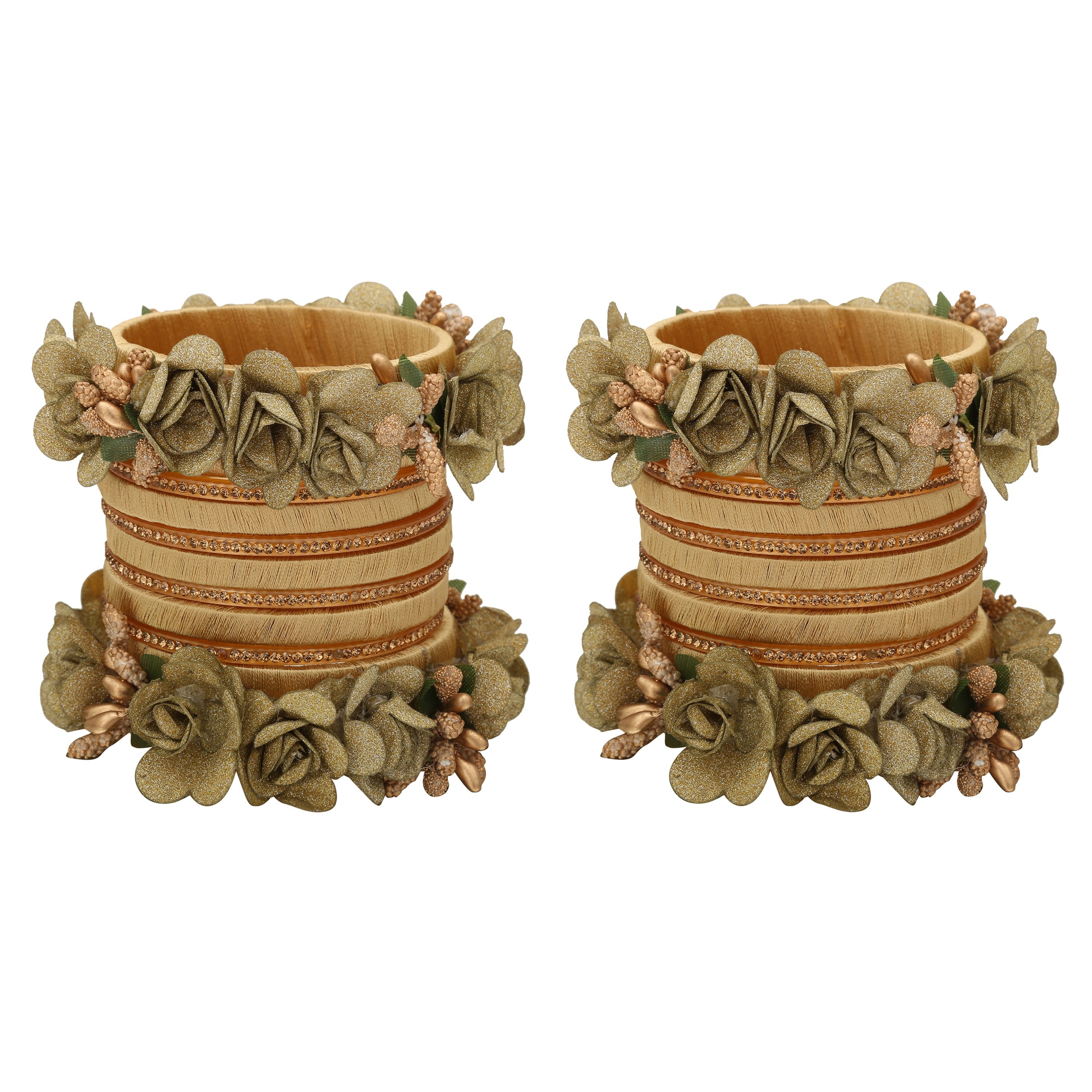 Sukriti Stylish Designer Party Wedding wear Flower Silk Thread Gold Bangles for Girls & Women – Set of 18