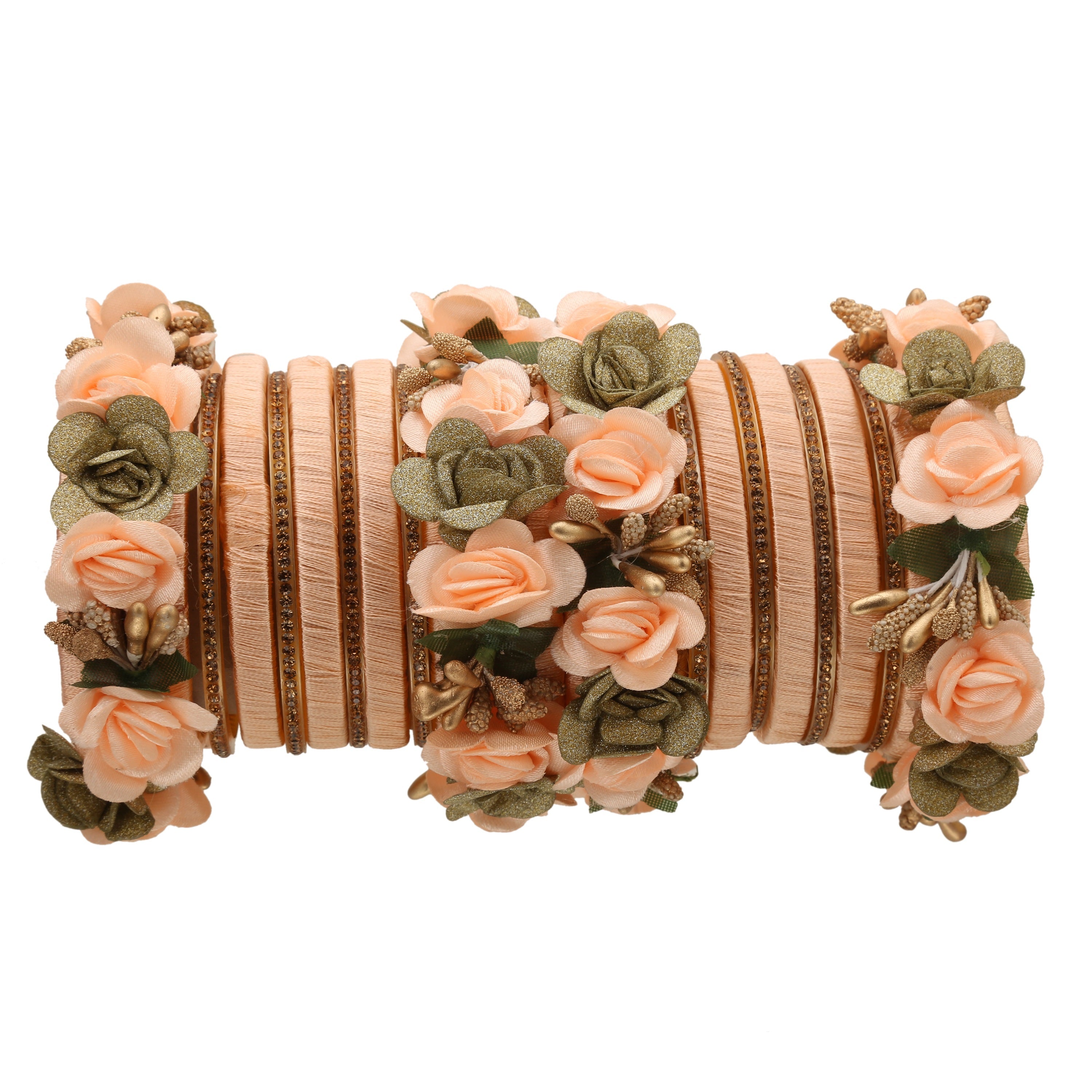 Sukriti Stylish Designer Party Wedding wear Flower Silk Thread Peach Bangles for Girls & Women – Set of 18