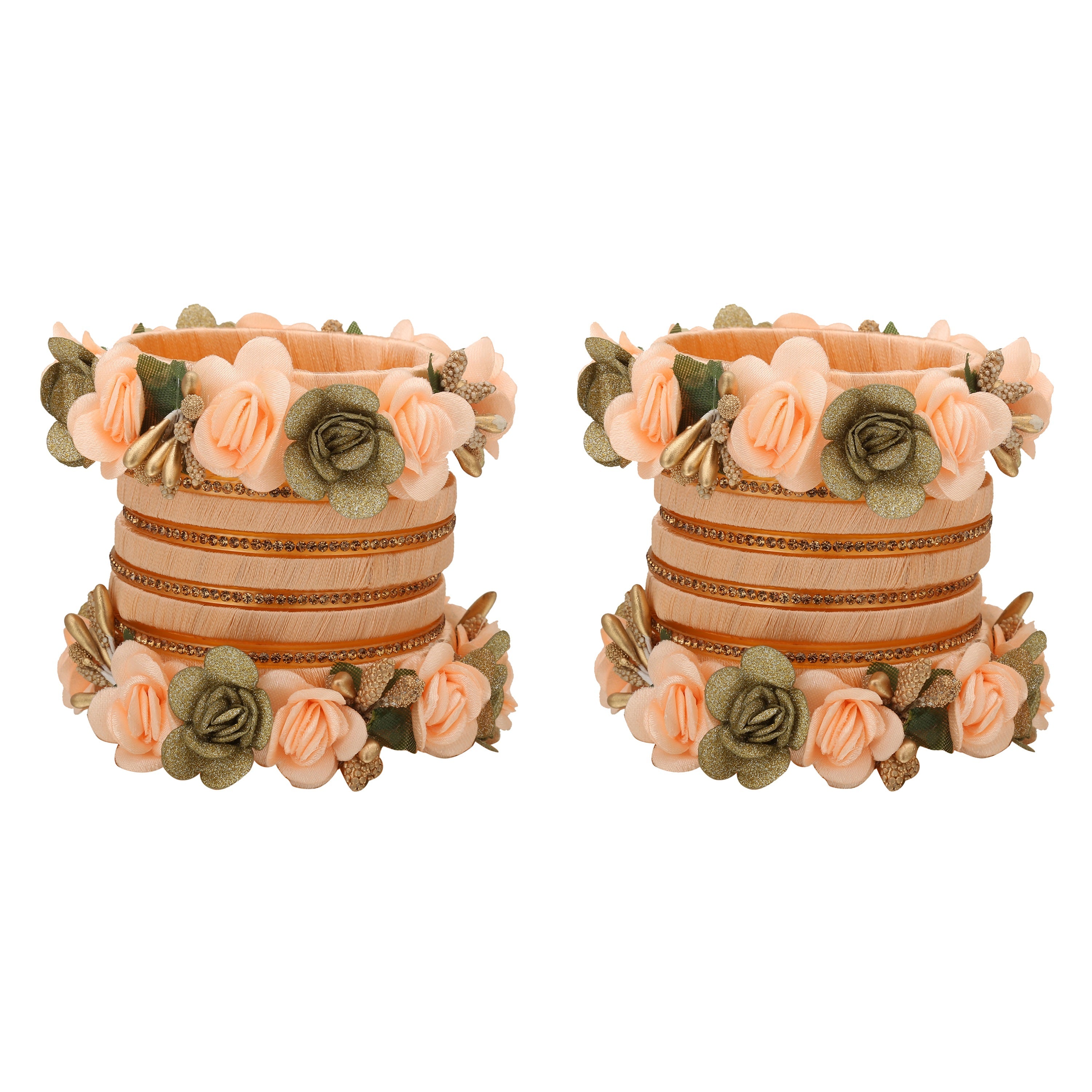 Sukriti Stylish Designer Party Wedding wear Flower Silk Thread Peach Bangles for Girls & Women – Set of 18