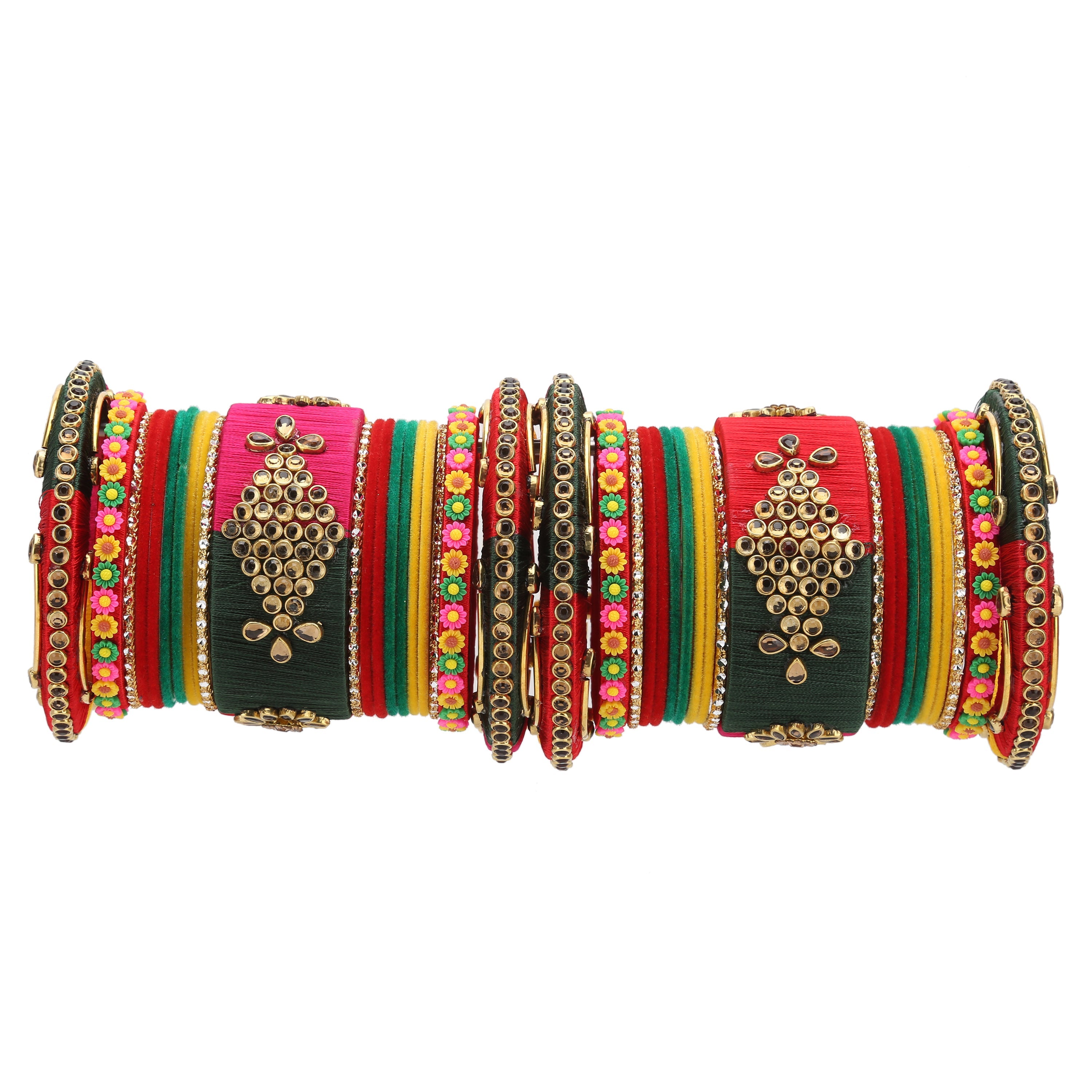 Sukriti Designer Handmade Kundan Seep Bridal Chuda Wedding Multicolor Bangles for Women – Set of 42
