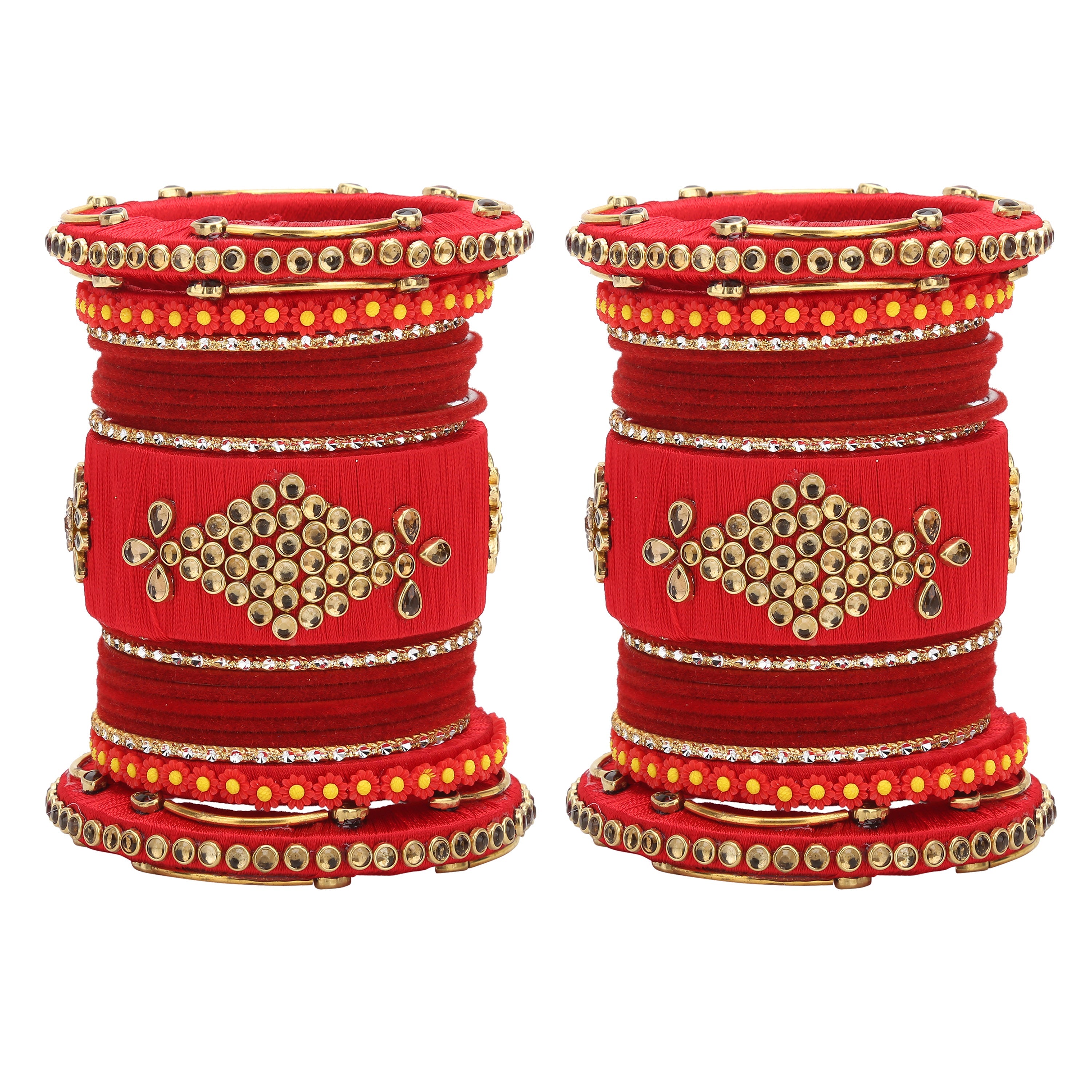 Sukriti Designer Handmade Kundan Seep Bridal Chuda Wedding Red Bangles for Women – Set of 42