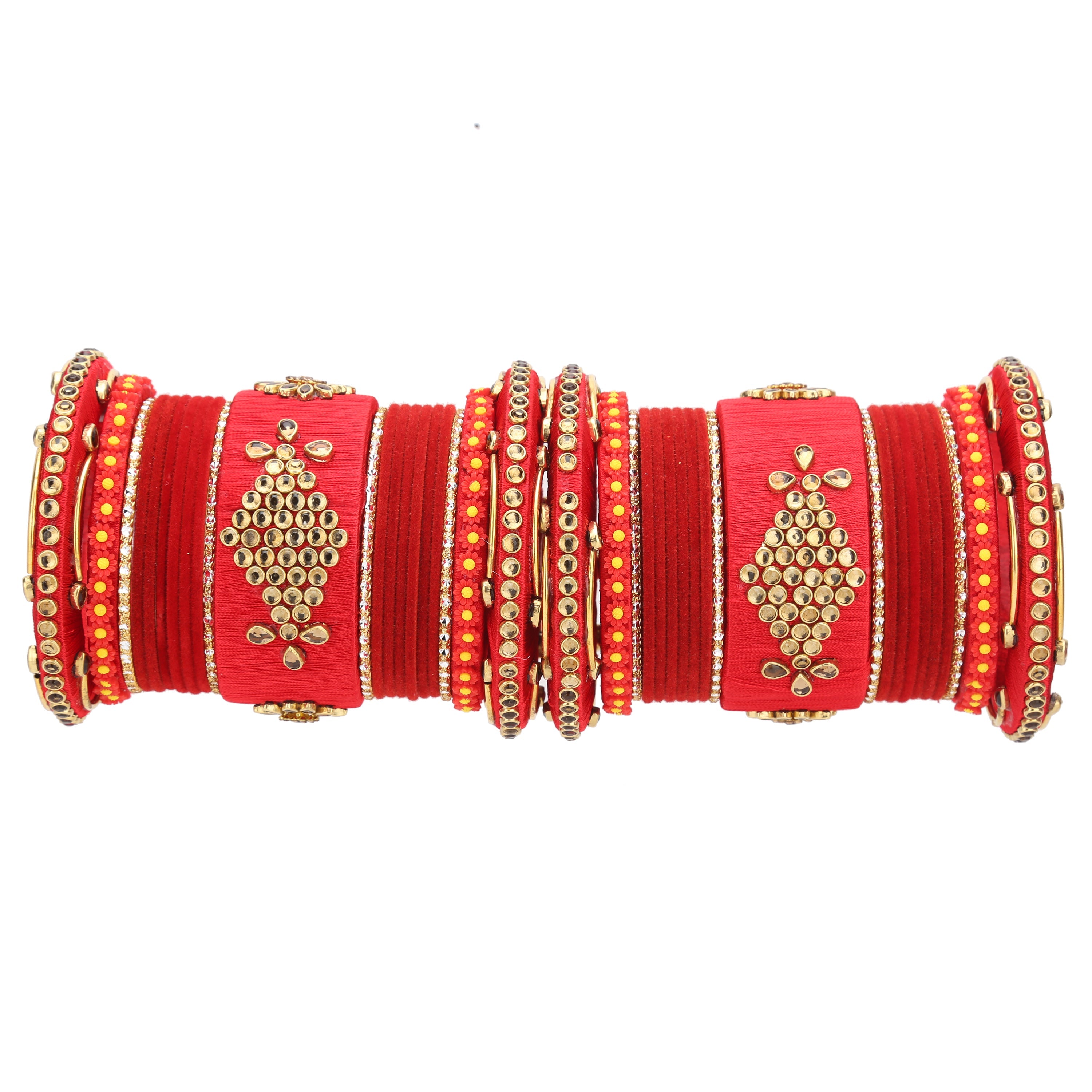 Sukriti Designer Handmade Kundan Seep Bridal Chuda Wedding Red Bangles for Women – Set of 42