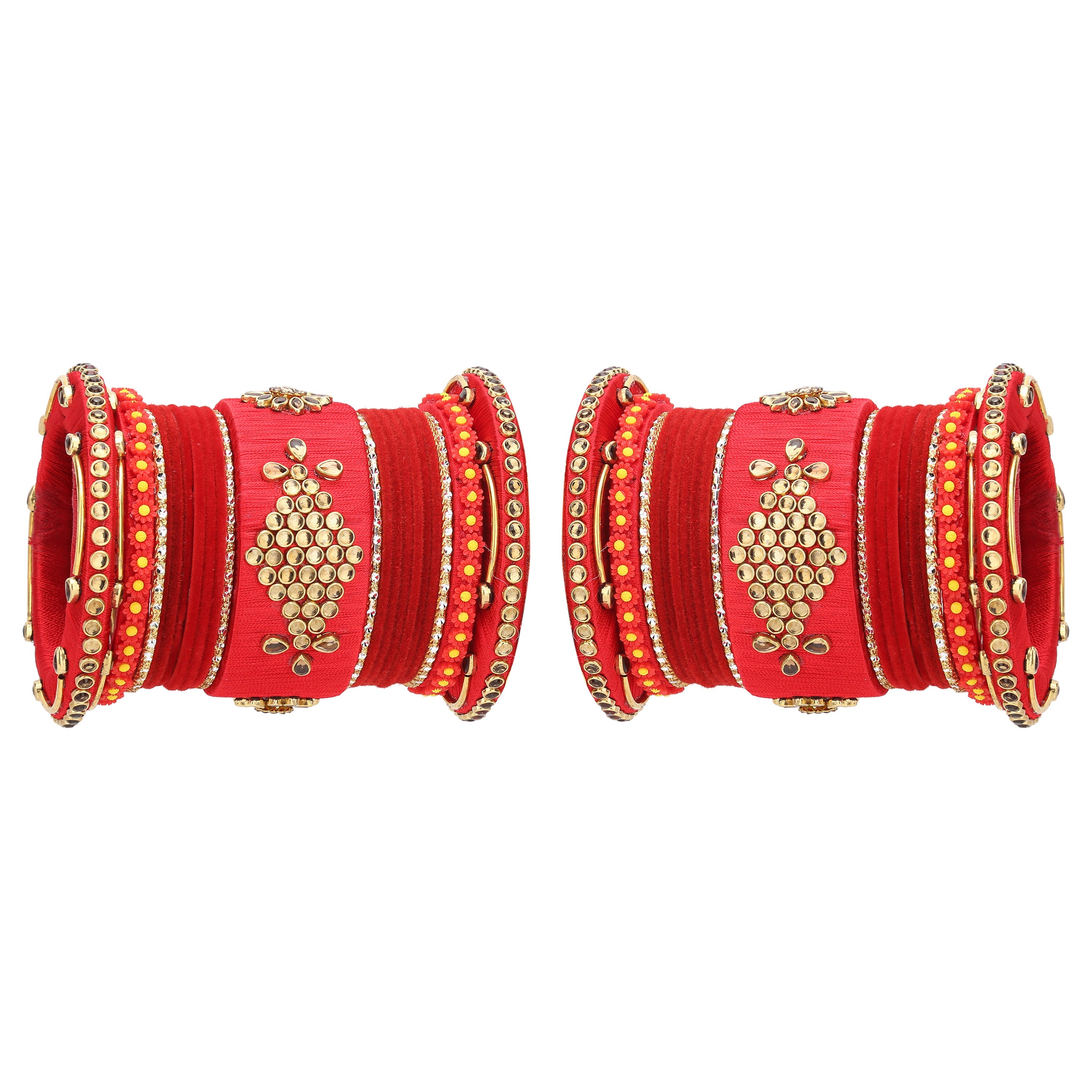Sukriti Designer Handmade Kundan Seep Bridal Chuda Wedding Red Bangles for Women – Set of 42