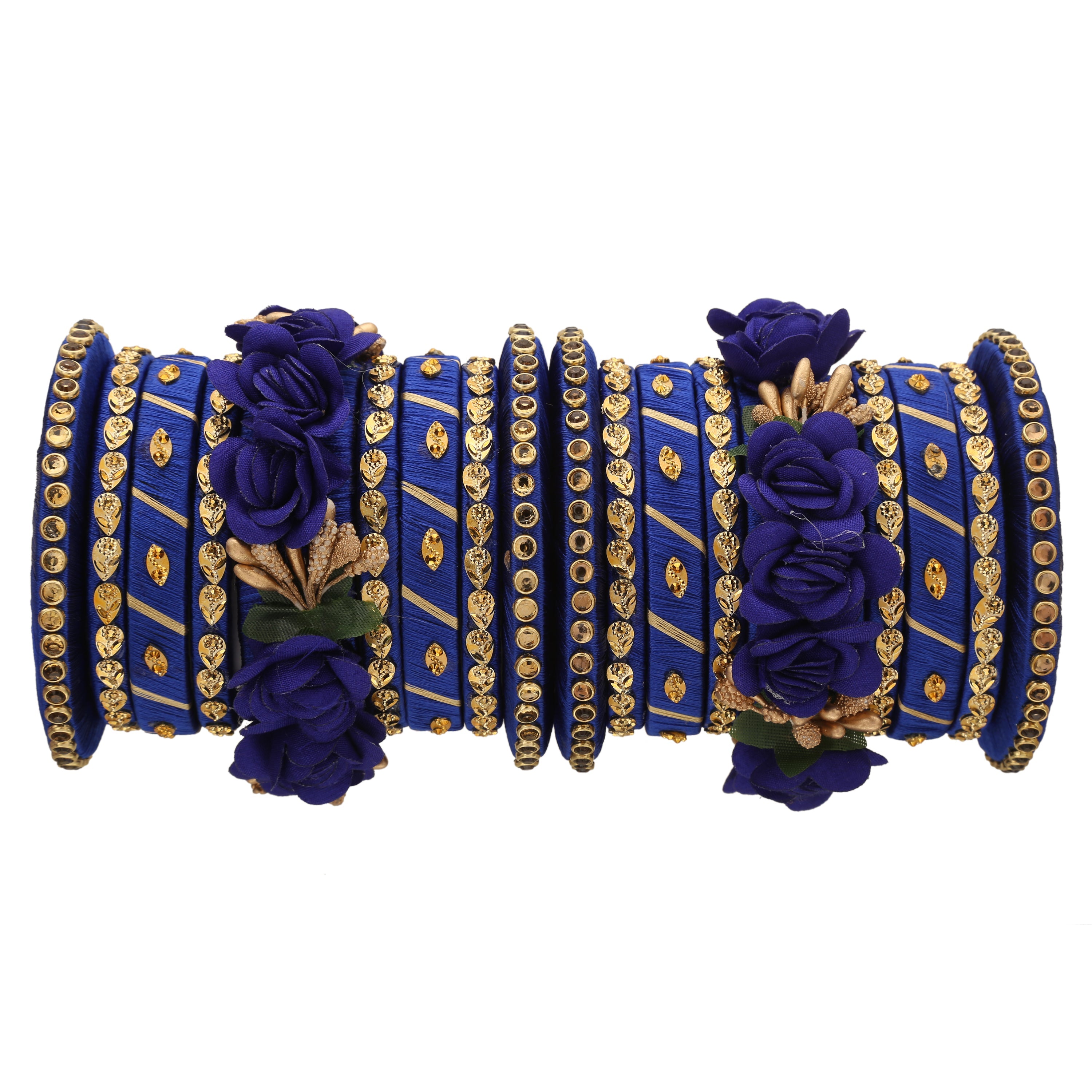 Sukriti Stylish Handmade Blue Flower Designer Silk thread Plastic Bridal Chuda Wedding Bangles for Women – Set of 18