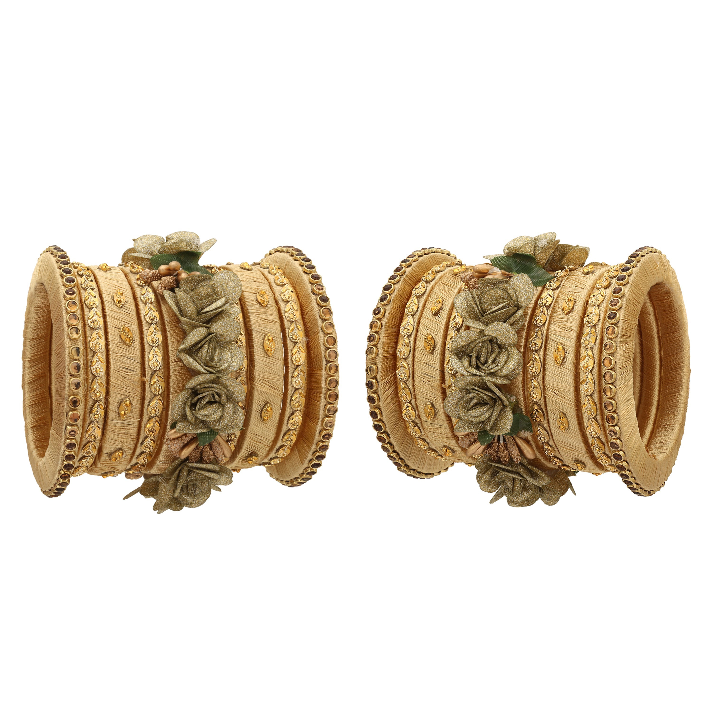 Sukriti Stylish Handmade Gold Flower Designer Silk thread Plastic Bridal Chuda Wedding Bangles for Women – Set of 18