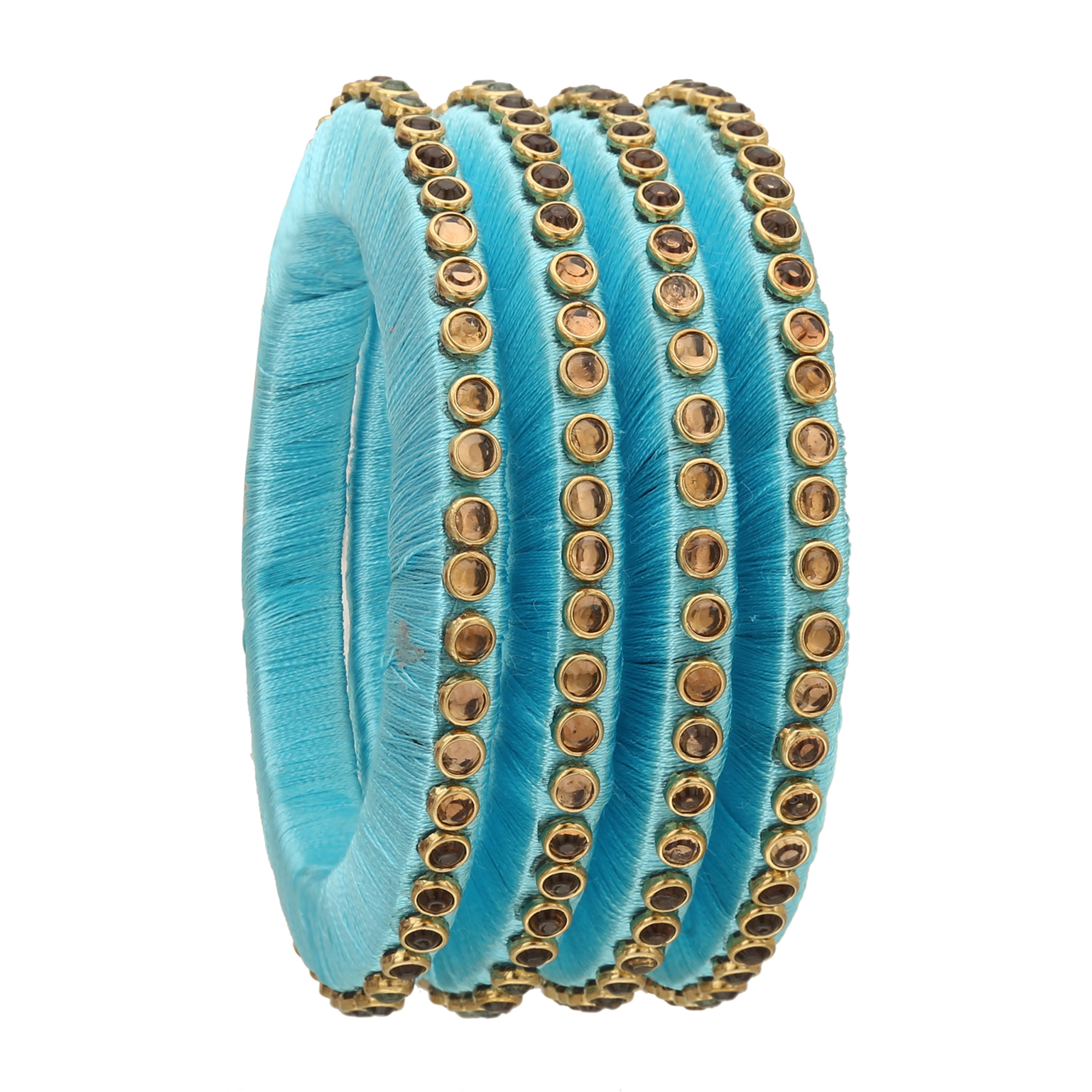 Sukriti Stylish Handmade Sky-blue Flower Designer Silk thread Plastic Bridal Chuda Wedding Bangles for Women – Set of 18