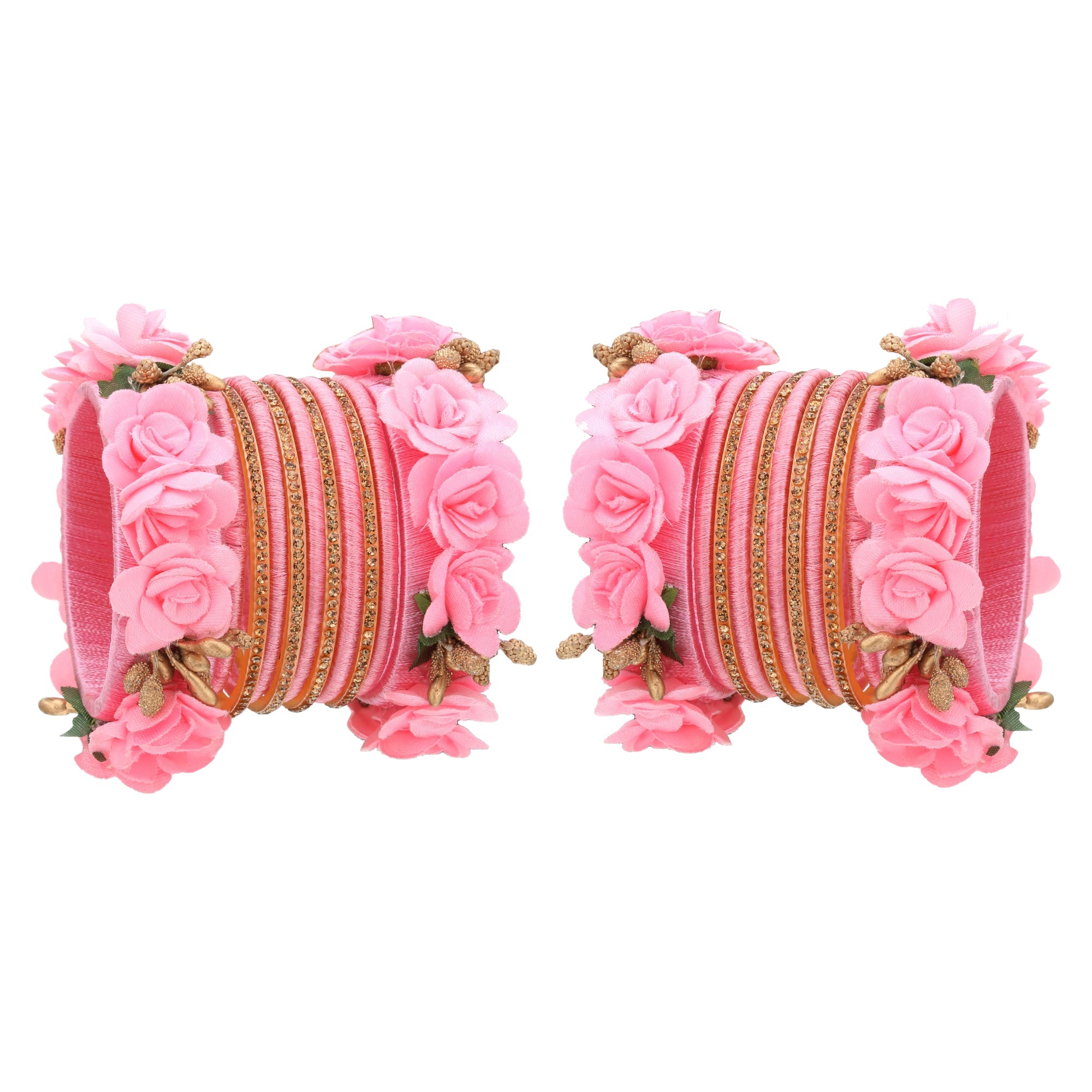 Sukriti Beautiful Handcrafted BabyPink Flower Designer Silk thread Bridal Chuda Wedding Bangles for Women – Set of 22
