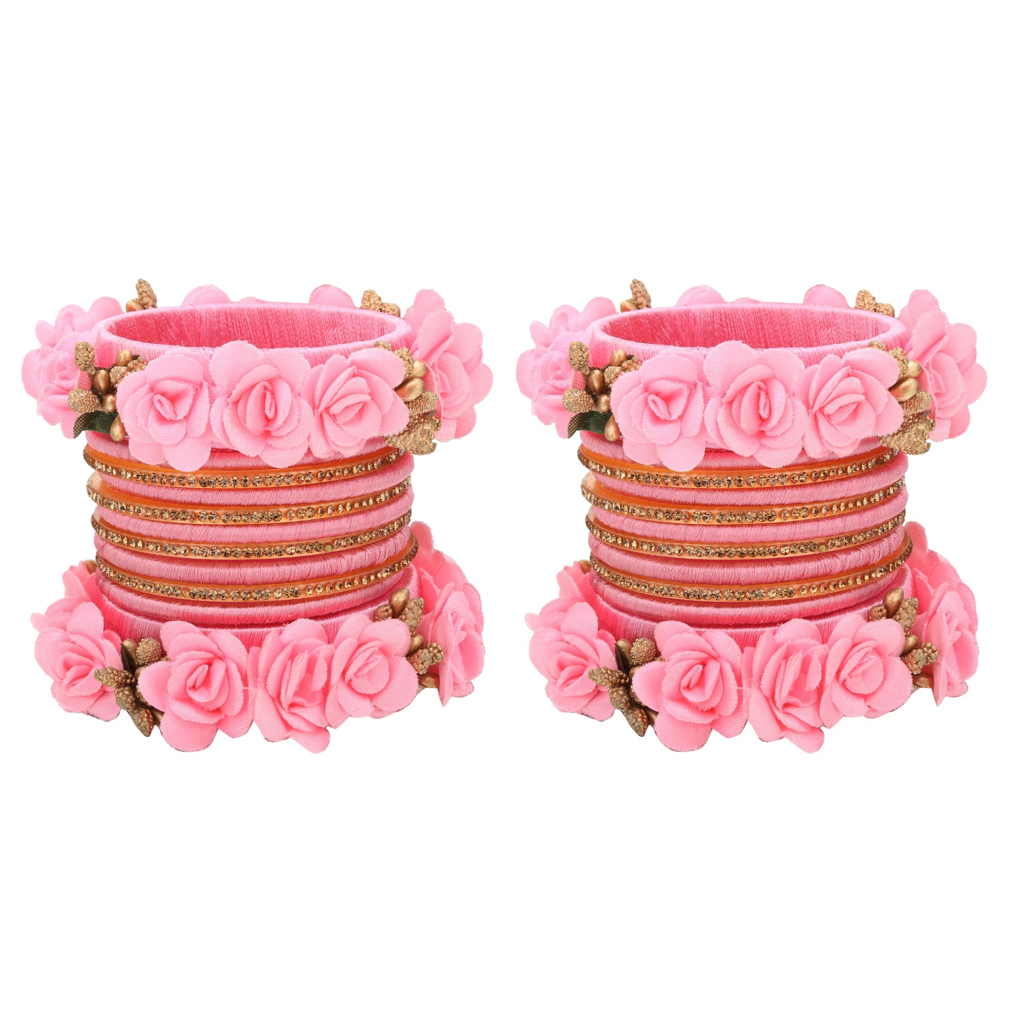Sukriti Beautiful Handcrafted BabyPink Flower Designer Silk thread Bridal Chuda Wedding Bangles for Women – Set of 22