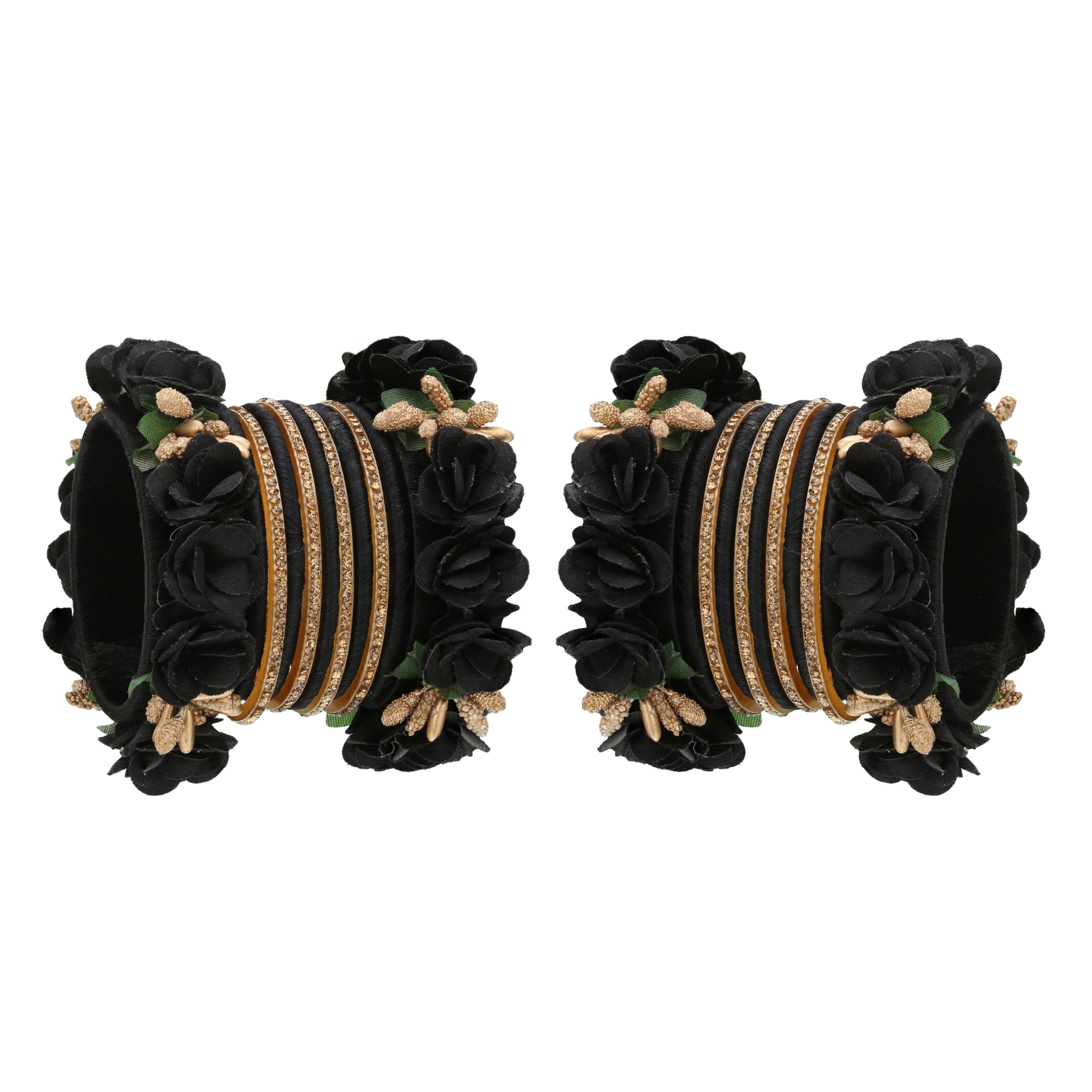 Sukriti Beautiful Handcrafted Black Flower Designer Silk thread Bridal Chuda Wedding Bangles for Women – Set of 22