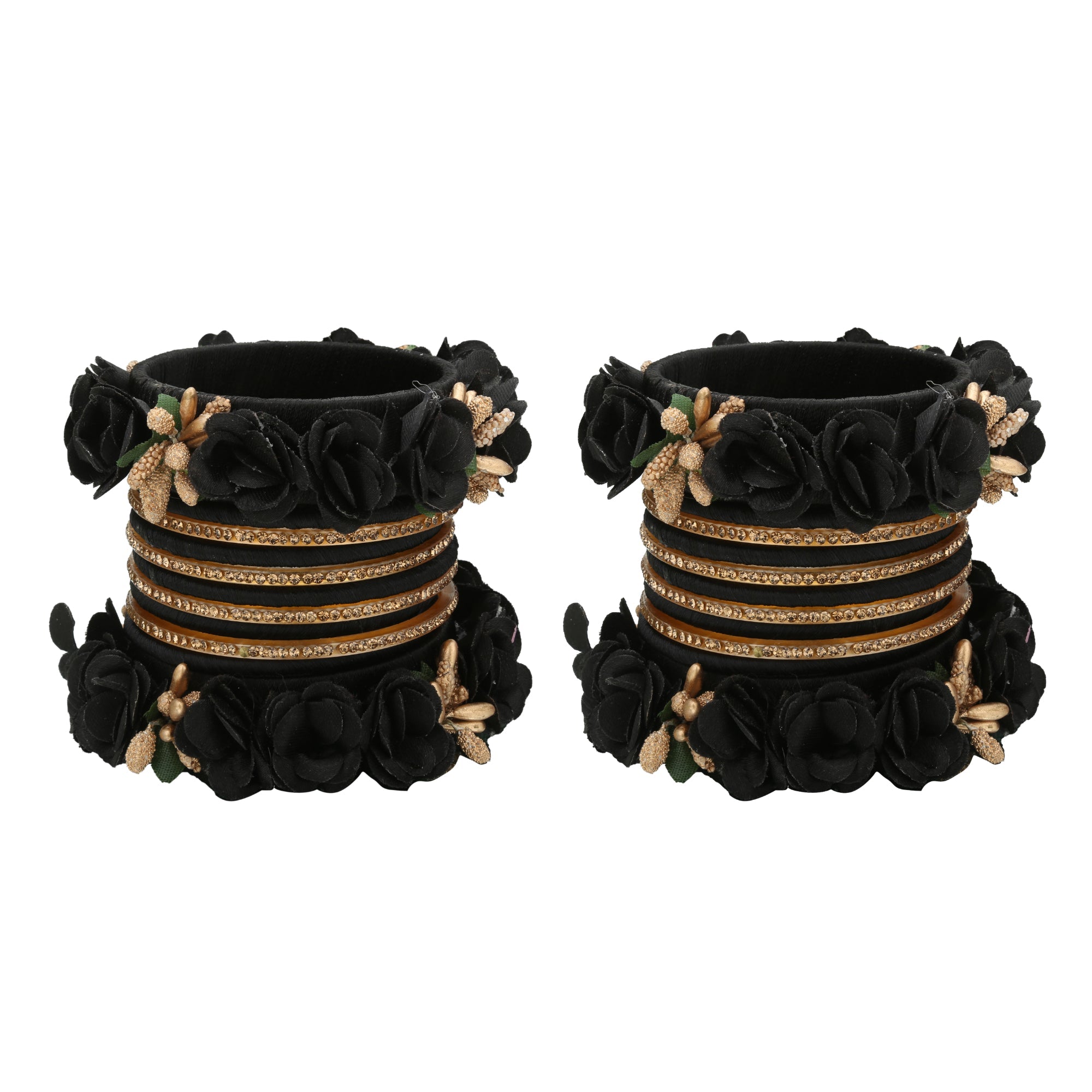 Sukriti Beautiful Handcrafted Black Flower Designer Silk thread Bridal Chuda Wedding Bangles for Women – Set of 22