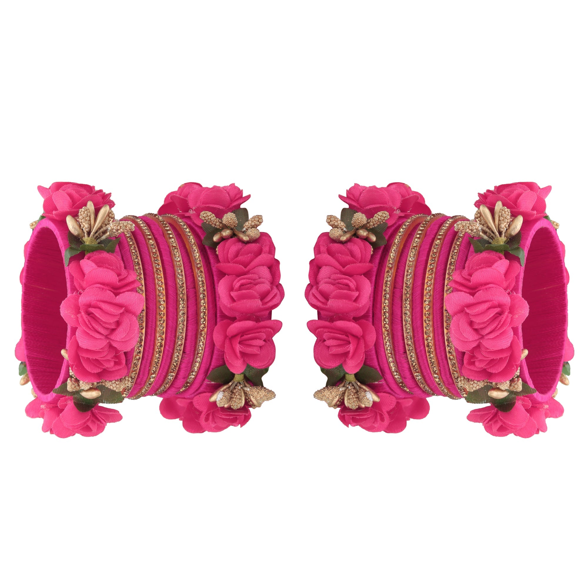 Sukriti Beautiful Handcrafted Magenta Flower Designer Silk thread Bridal Chuda Wedding Bangles for Women – Set of 22