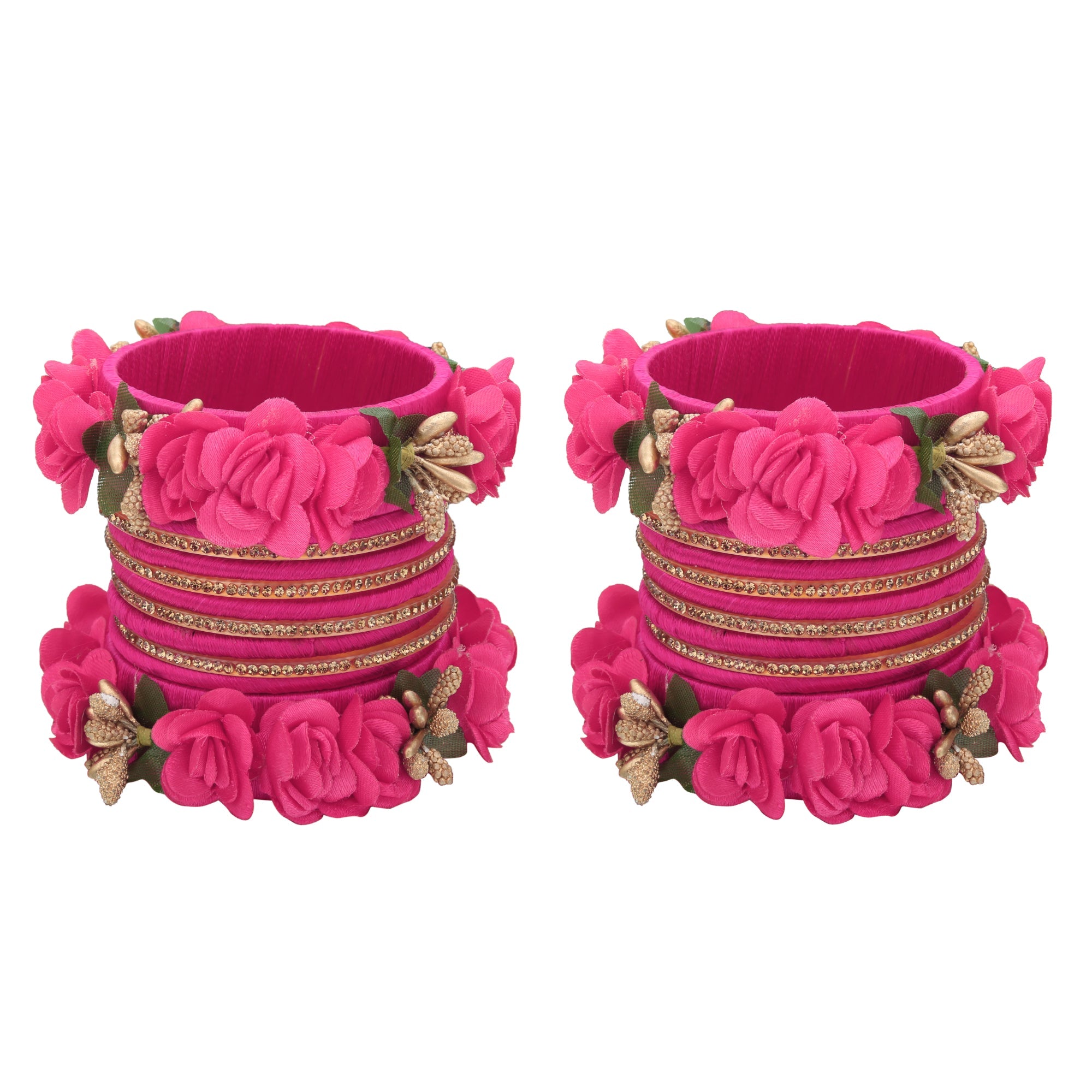 Sukriti Beautiful Handcrafted Magenta Flower Designer Silk thread Bridal Chuda Wedding Bangles for Women – Set of 22