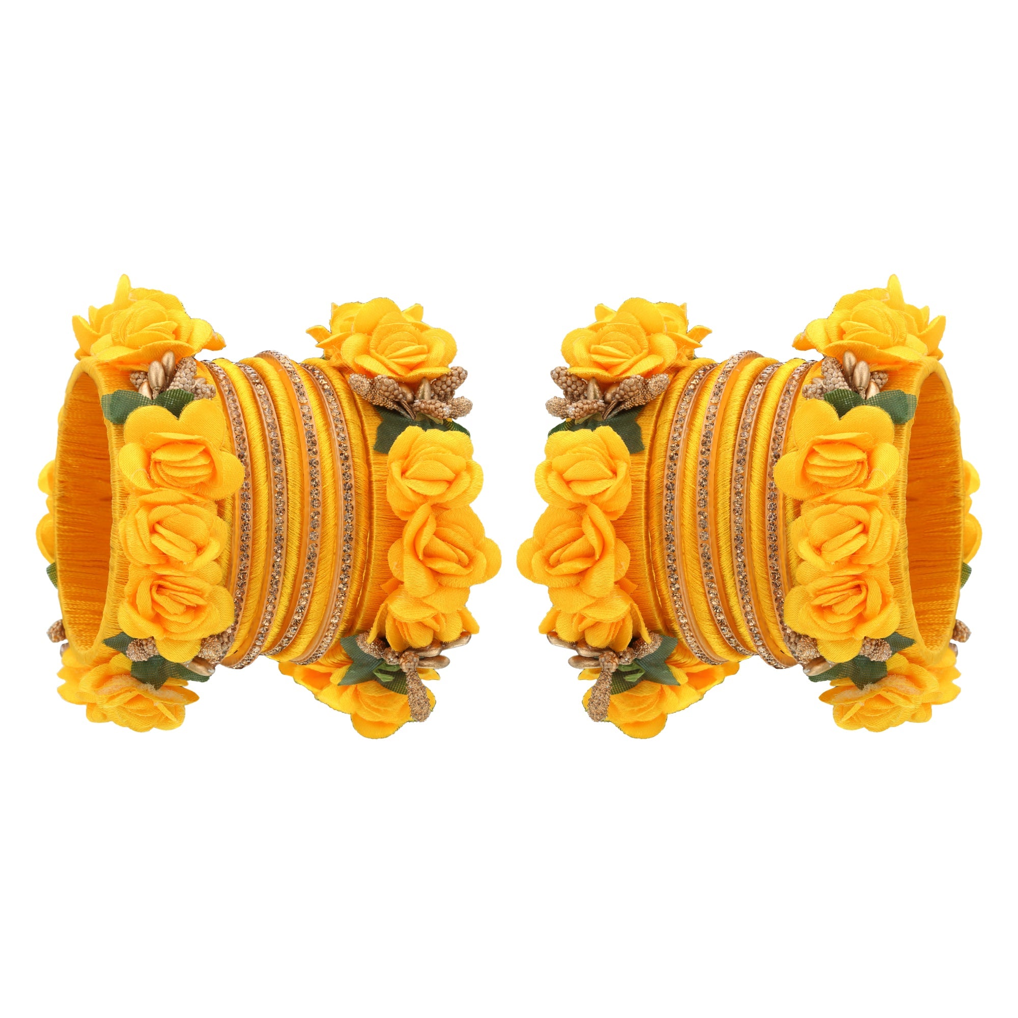 Sukriti Beautiful Handcrafted MangoYellow Flower Designer Silk thread Bridal Chuda Wedding Bangles for Women – Set of 22