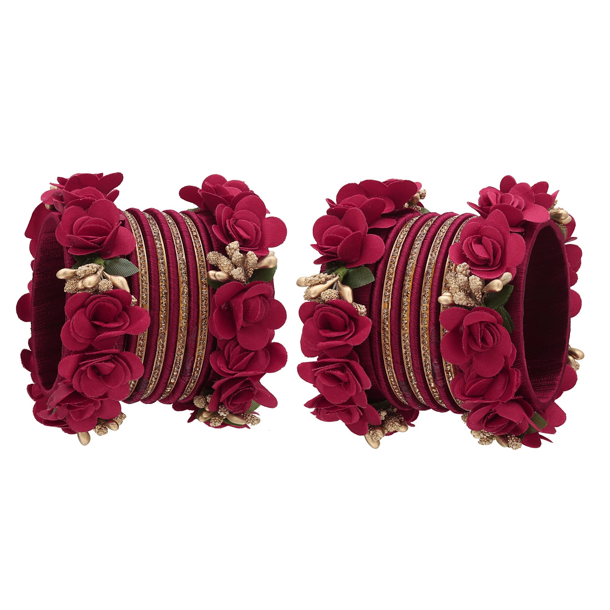 Sukriti Beautiful Handcrafted Maroon Flower Designer Silk thread Bridal Chuda Wedding Bangles for Women – Set of 22
