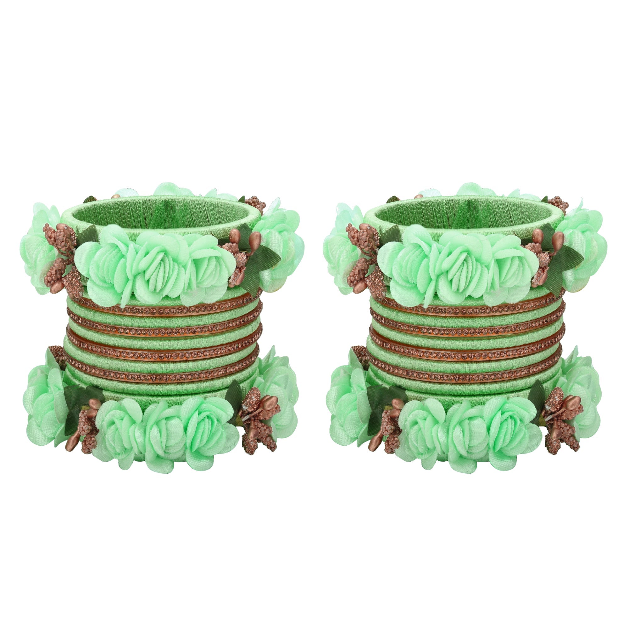 Sukriti Beautiful Handcrafted Pista Flower Designer Silk thread Bridal Chuda Wedding Bangles for Women – Set of 22