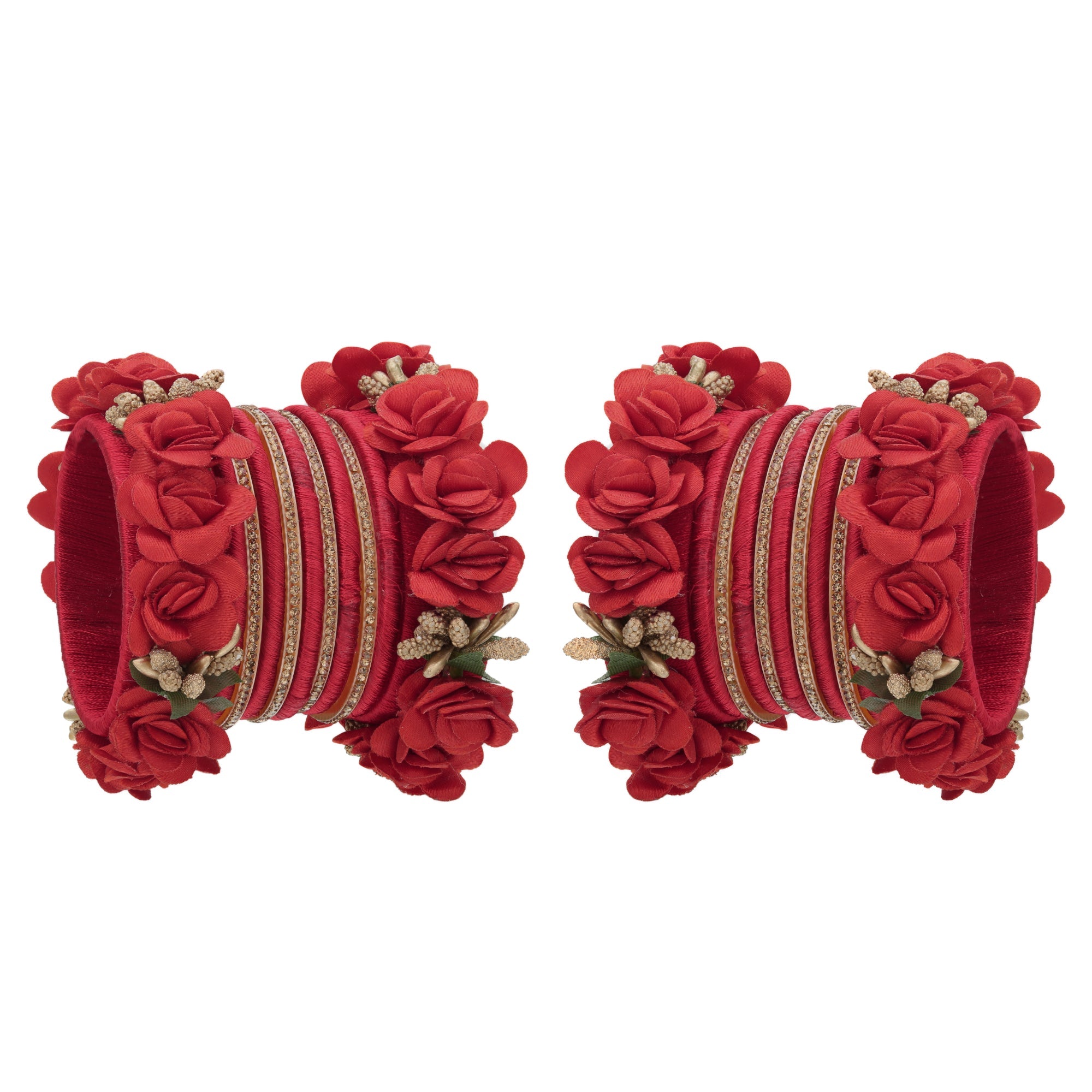 Sukriti Beautiful Handcrafted Red Flower Designer Silk thread Bridal Chuda Wedding Bangles for Women – Set of 22