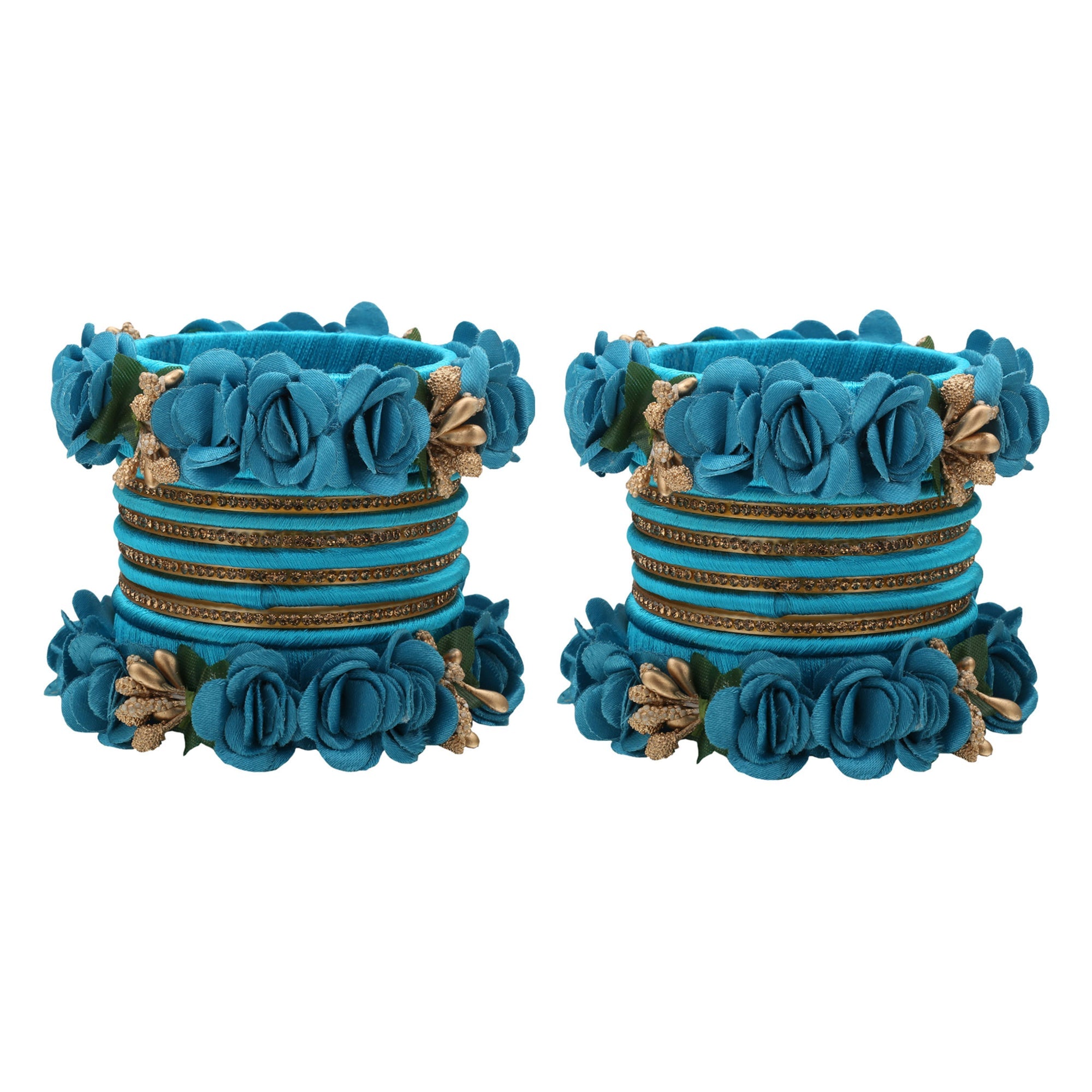 Sukriti Beautiful Handcrafted Seagreen Flower Designer Silk thread Bridal Chuda Wedding Bangles for Women – Set of 22