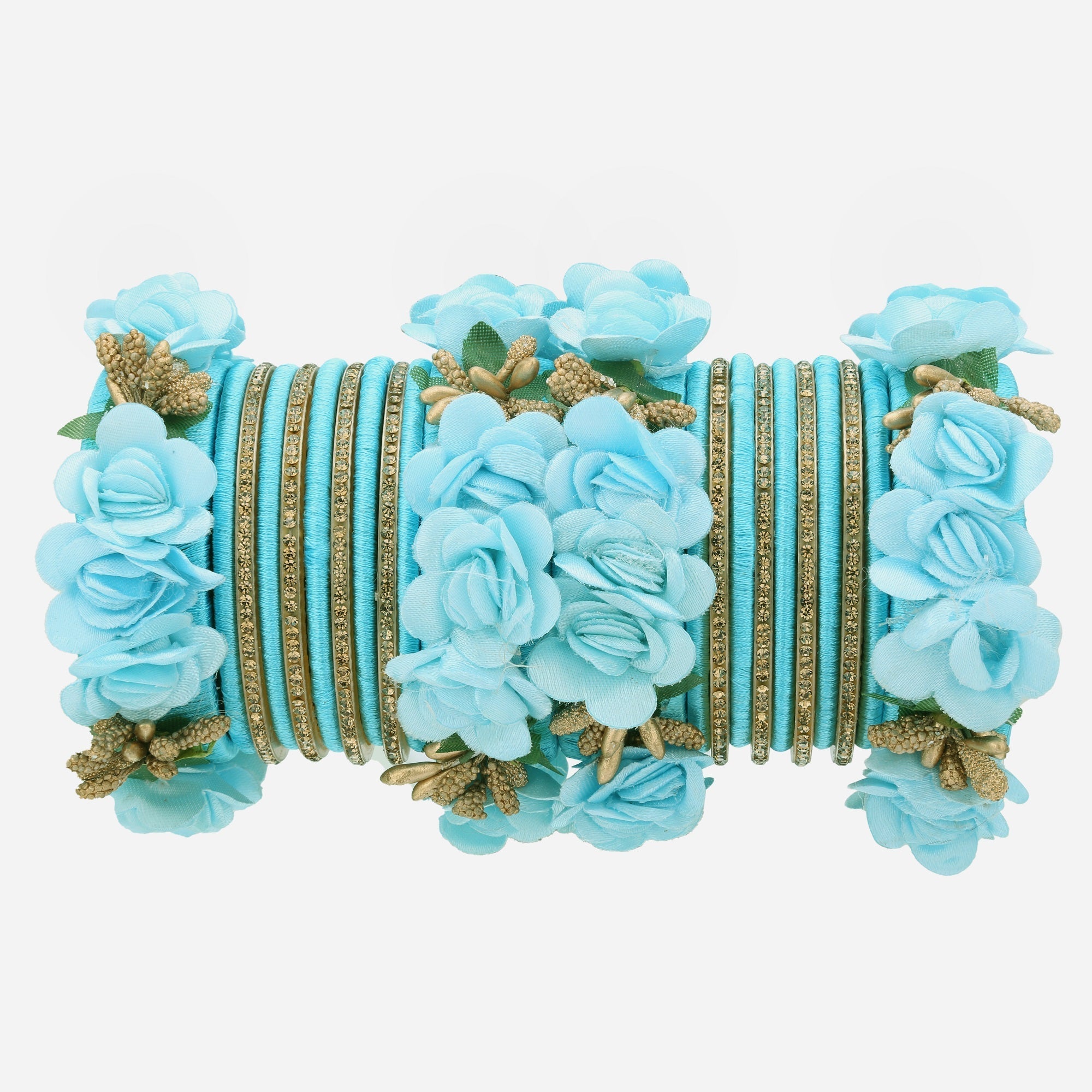 Sukriti Beautiful Handcrafted SkyBlue Flower Designer Silk thread Bridal Chuda Wedding Bangles for Women – Set of 22