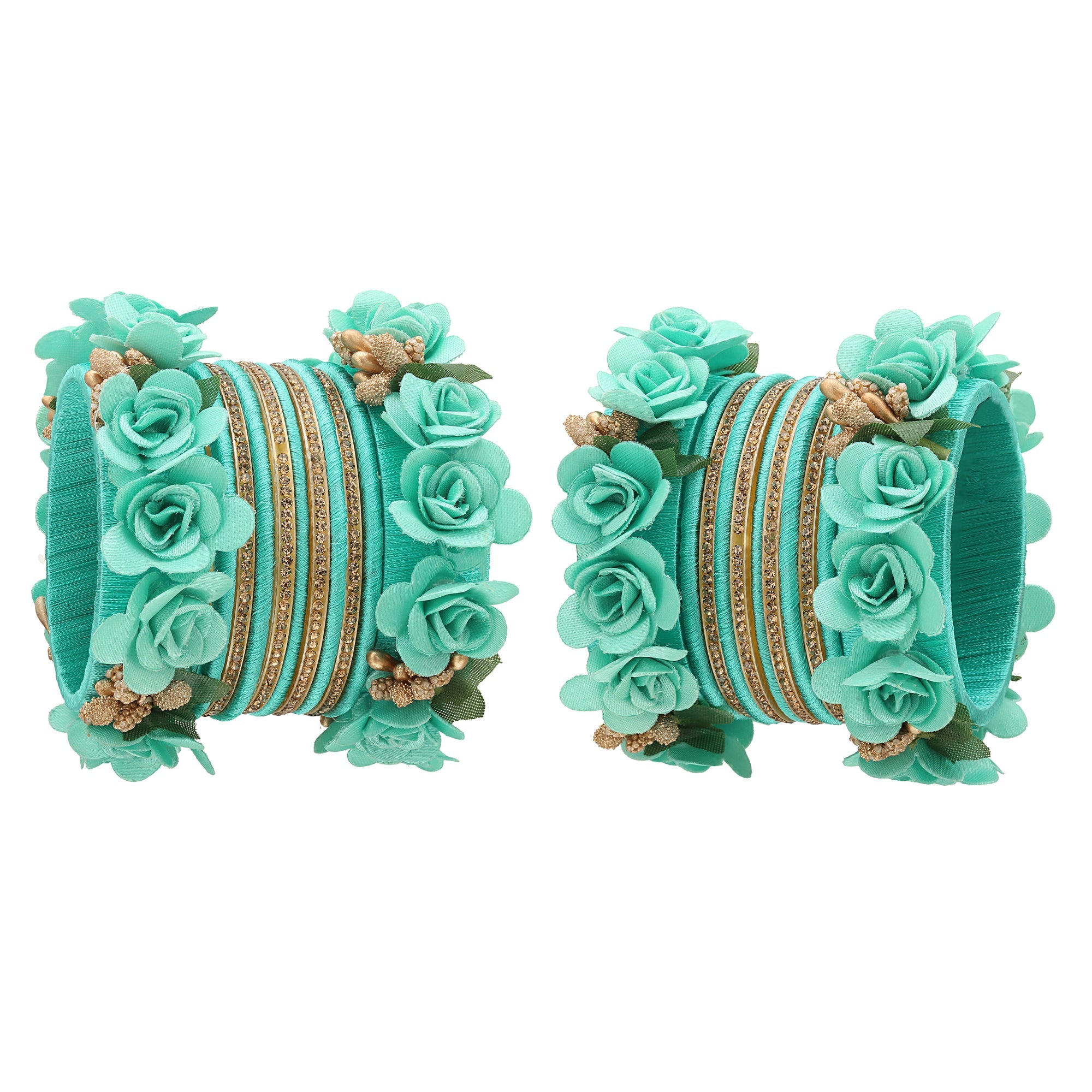 Sukriti Beautiful Handcrafted Turquoise Flower Designer Silk thread Bridal Chuda Wedding Bangles for Women – Set of 22