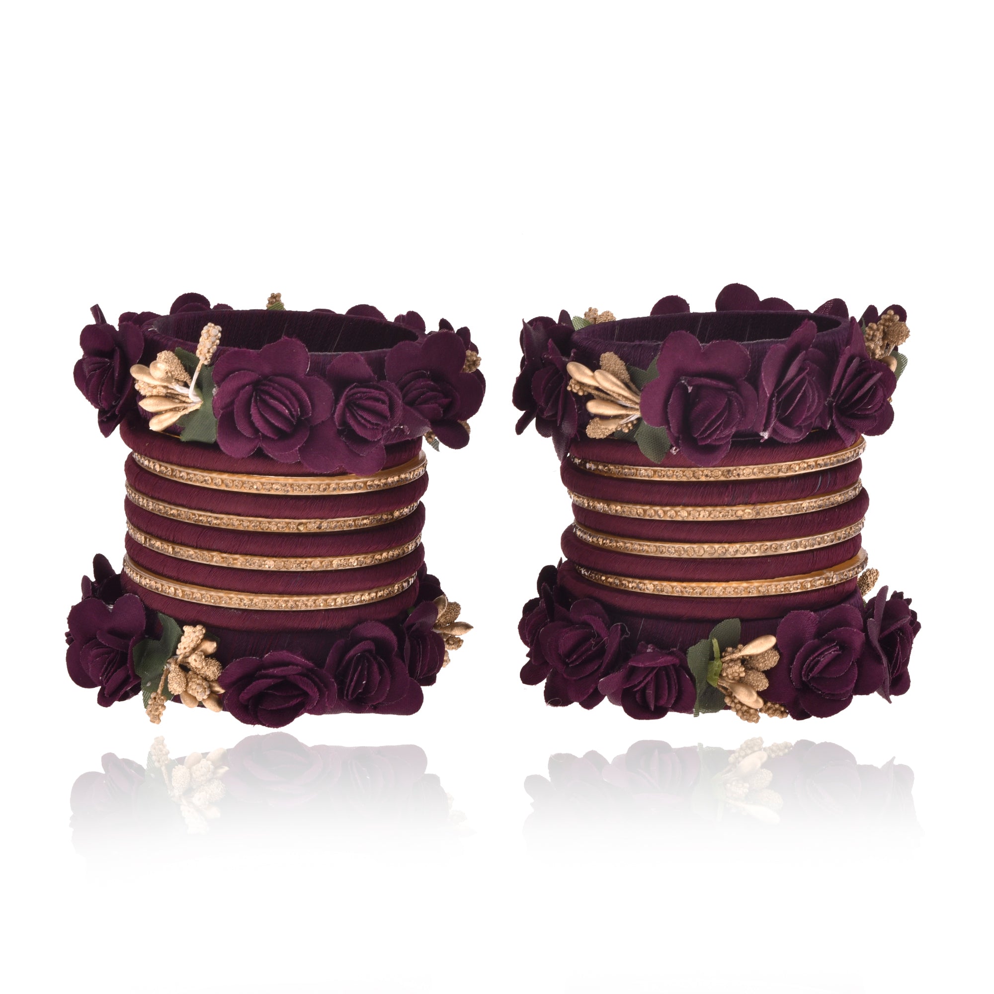 Sukriti Beautiful Handcrafted Wine Flower Designer Silk thread Bridal Chuda Wedding Bangles for Women – Set of 22