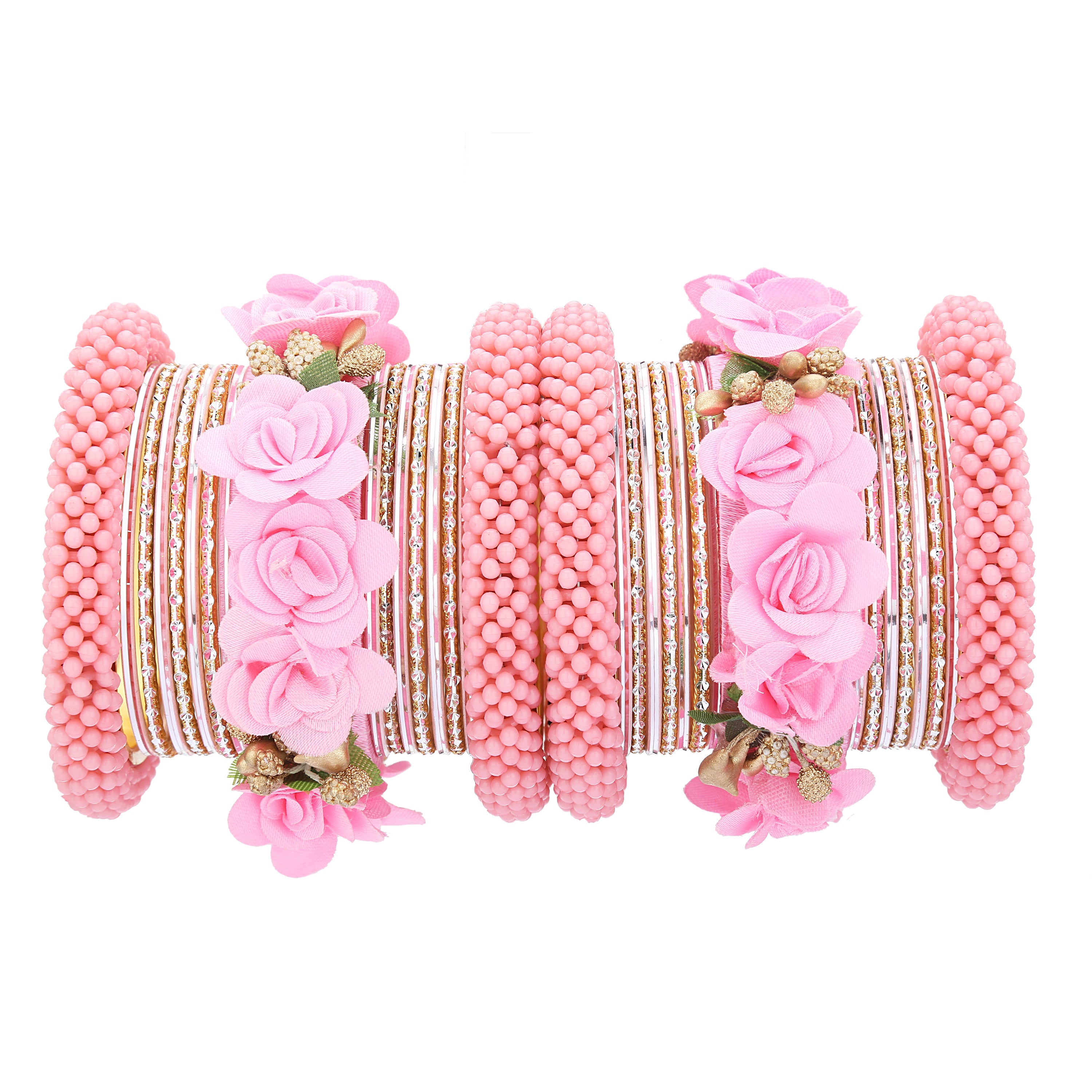 Sukriti Handmade Latest Stylish Designer Metal Silk Thread Floral Bangles for Girls and Women - Set of 34