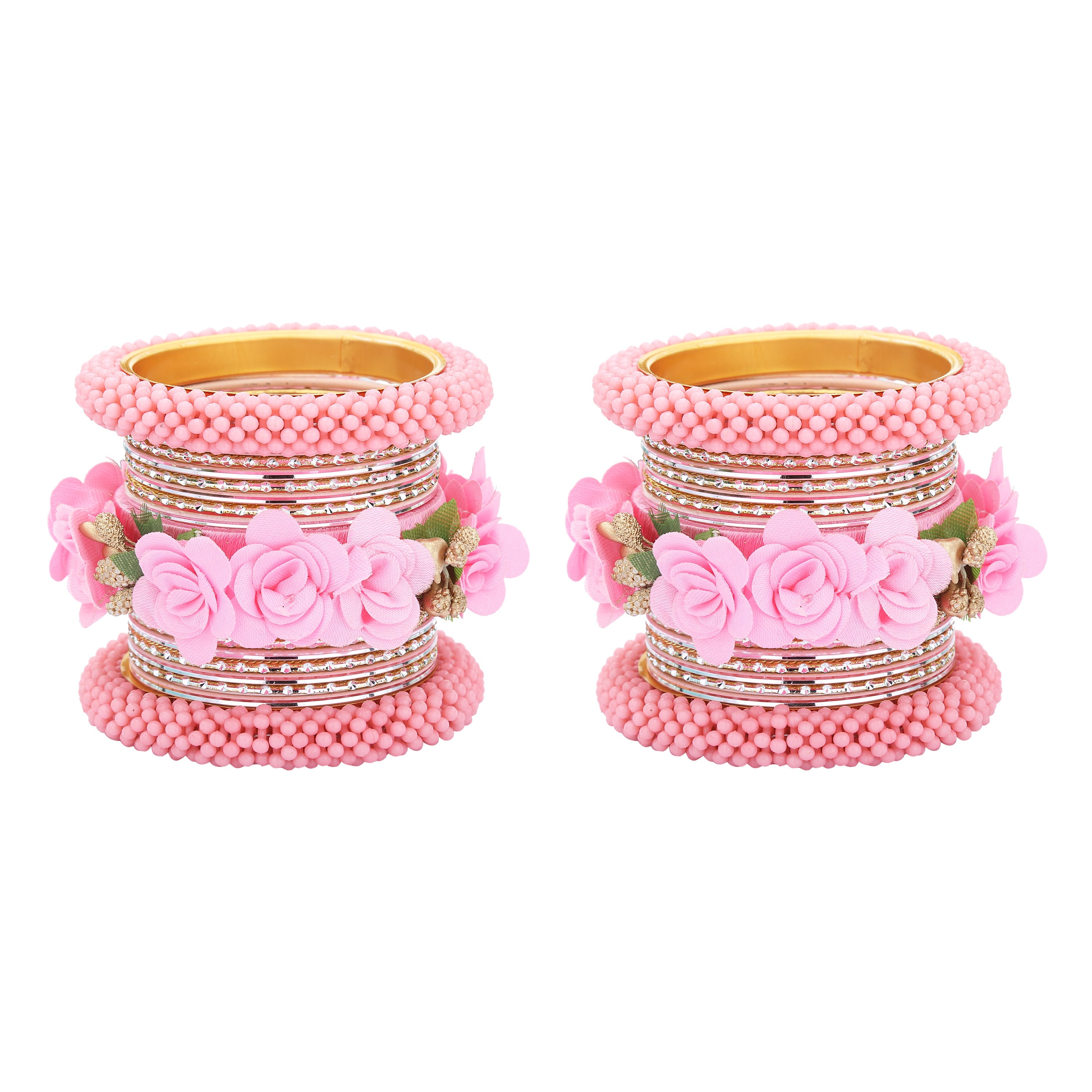 Sukriti Handmade Latest Stylish Designer Metal Silk Thread Floral Bangles for Girls and Women - Set of 34