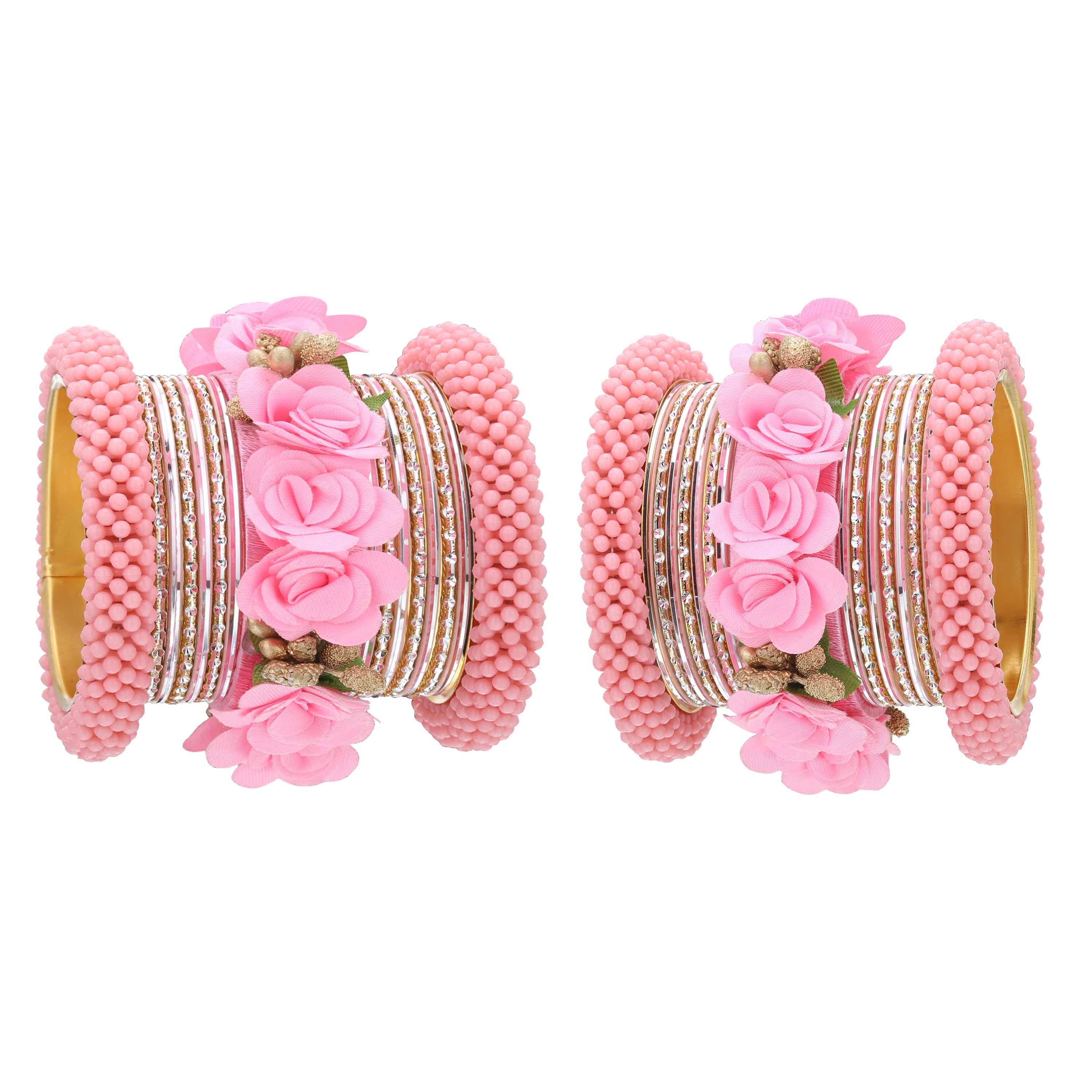 Sukriti Handmade Latest Stylish Designer Metal Silk Thread Floral Bangles for Girls and Women - Set of 34