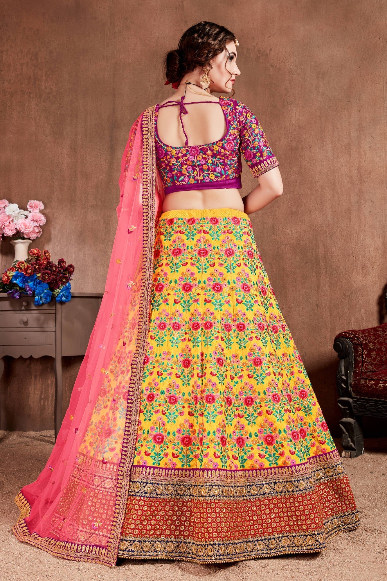 Lovely Yellow Colored Bridal Wear Embroidered Lehenga Choli