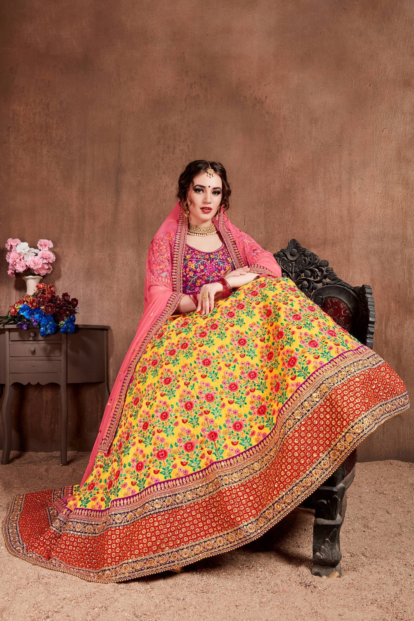 Lovely Yellow Colored Bridal Wear Embroidered Lehenga Choli
