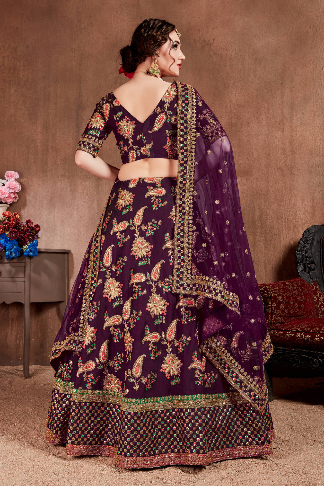 Alluring Purple Colored Bridal Wear Designer Embroidered Lehenga choli