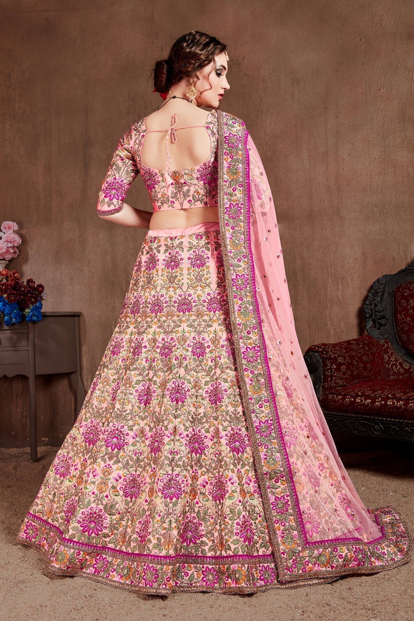 Arresting Pastel Pink Colored Bridal Wear Designer Embroidered Lehenga choli