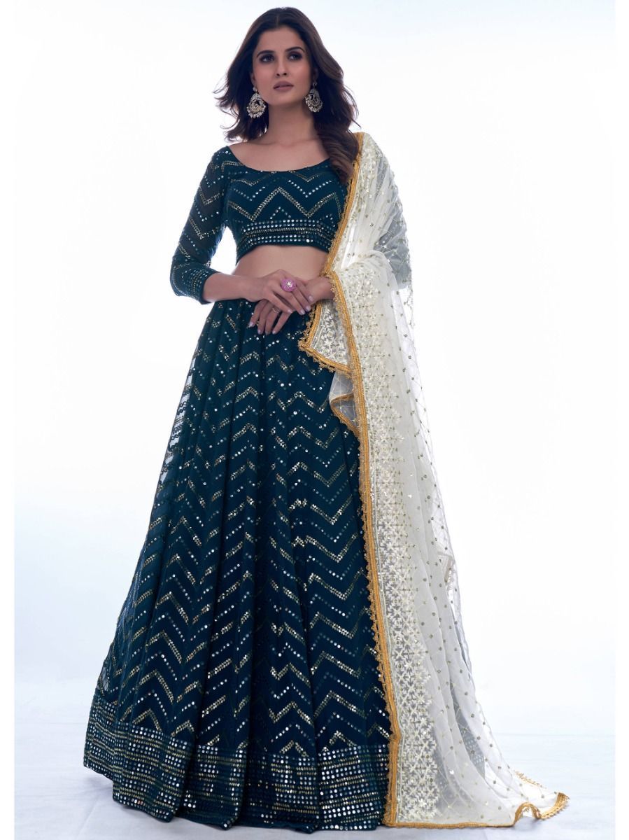 Navy Blue Color Thread Work With Georgette Lehenga Choli |Wedding Wear